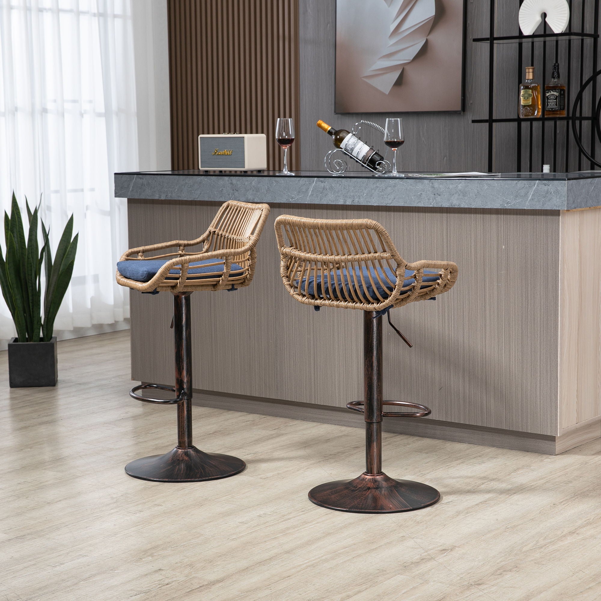 Modern Swivel Bar Stools Adjustable Counter Chairs With Footrest (Set of 2)