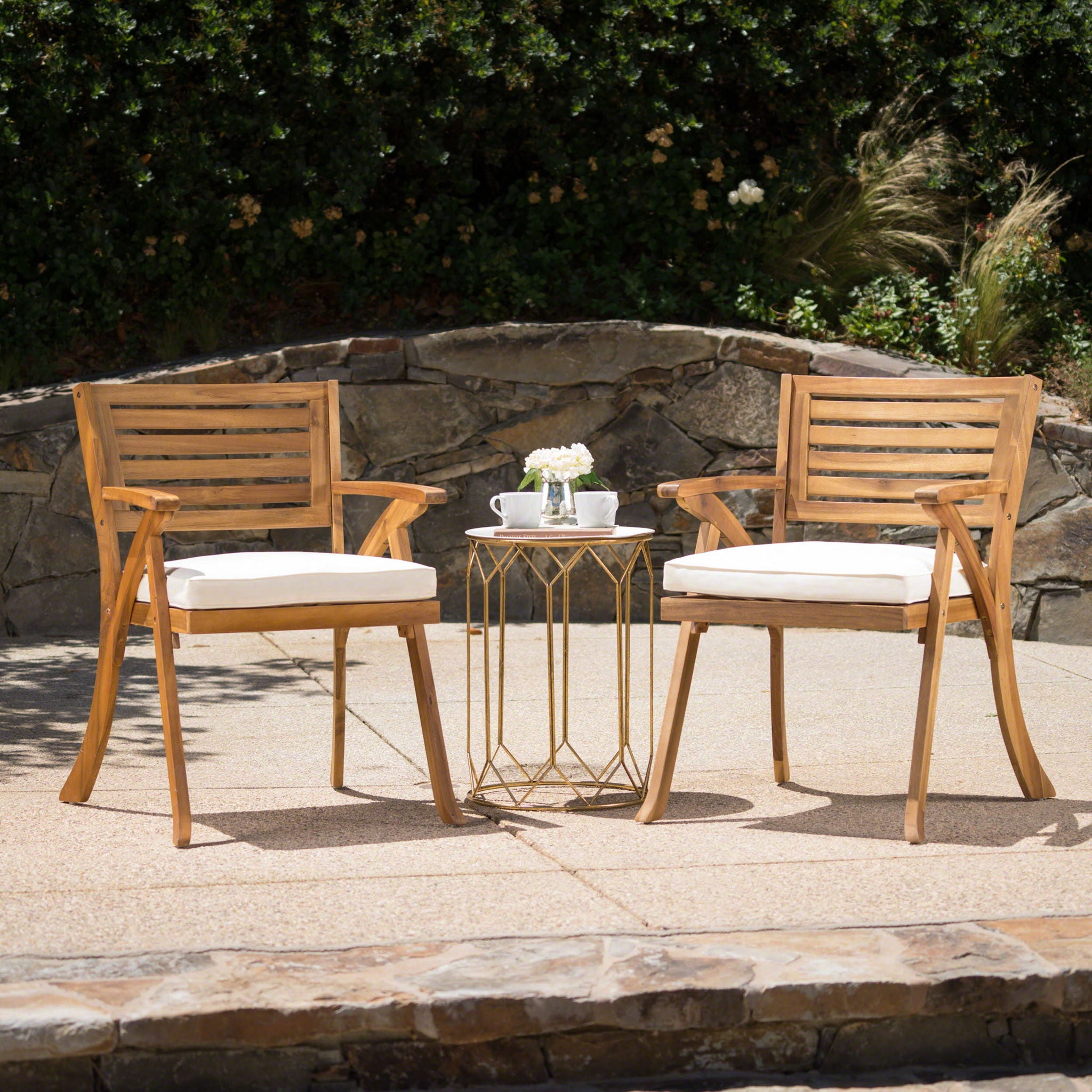 Outdoor Dining Set With Coffee Table And 2 Chairs - Teak