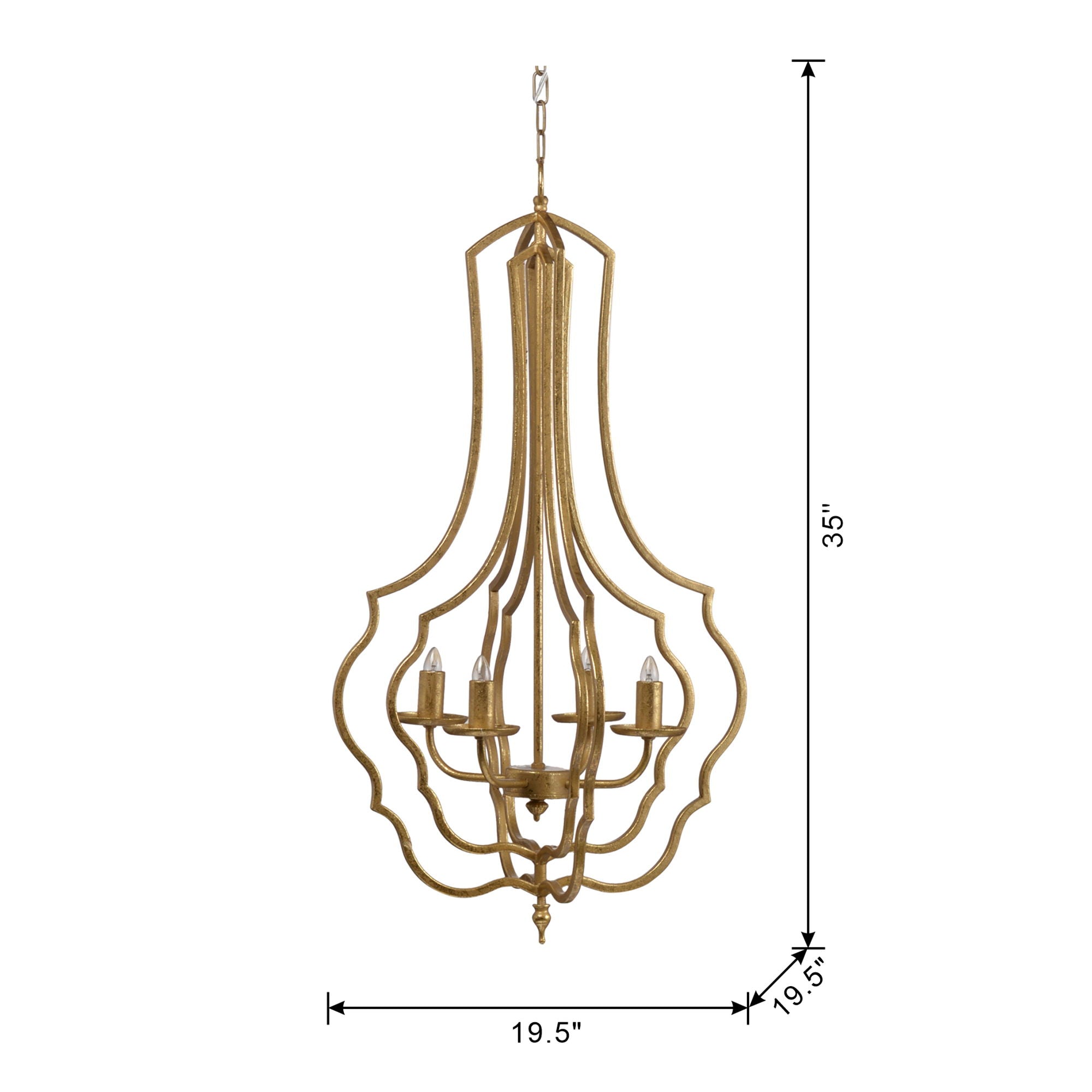 4 Light Chandelier, Hanging Light Fixture With Adjustable Chain For Kitchen, Bulb Not Included - Gold