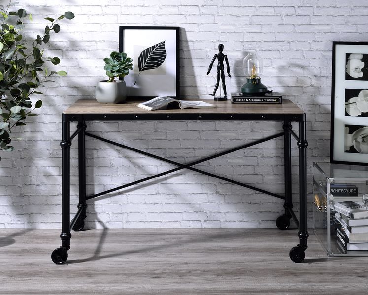 ACME Oklarth - Writing Desk - Rustic Oak & Black Finish | Meri Furniture