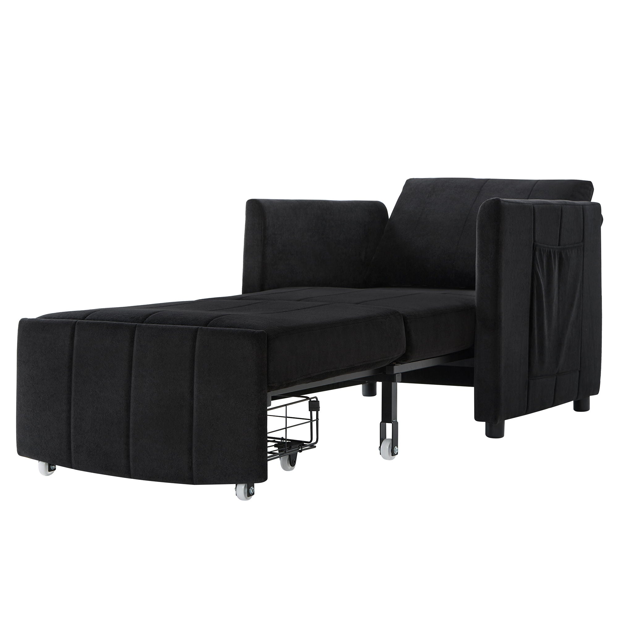 Upholstered Convertible Sleeper Sofa With 5 Position Backrest, Side Pockets, Storage