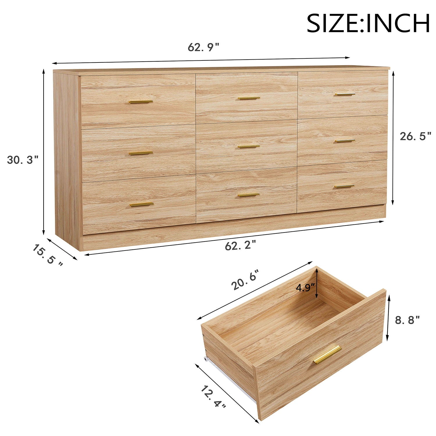 Modern Drawer Dresser For Bedroom, Ample Storage Wide Chest Of Drawers