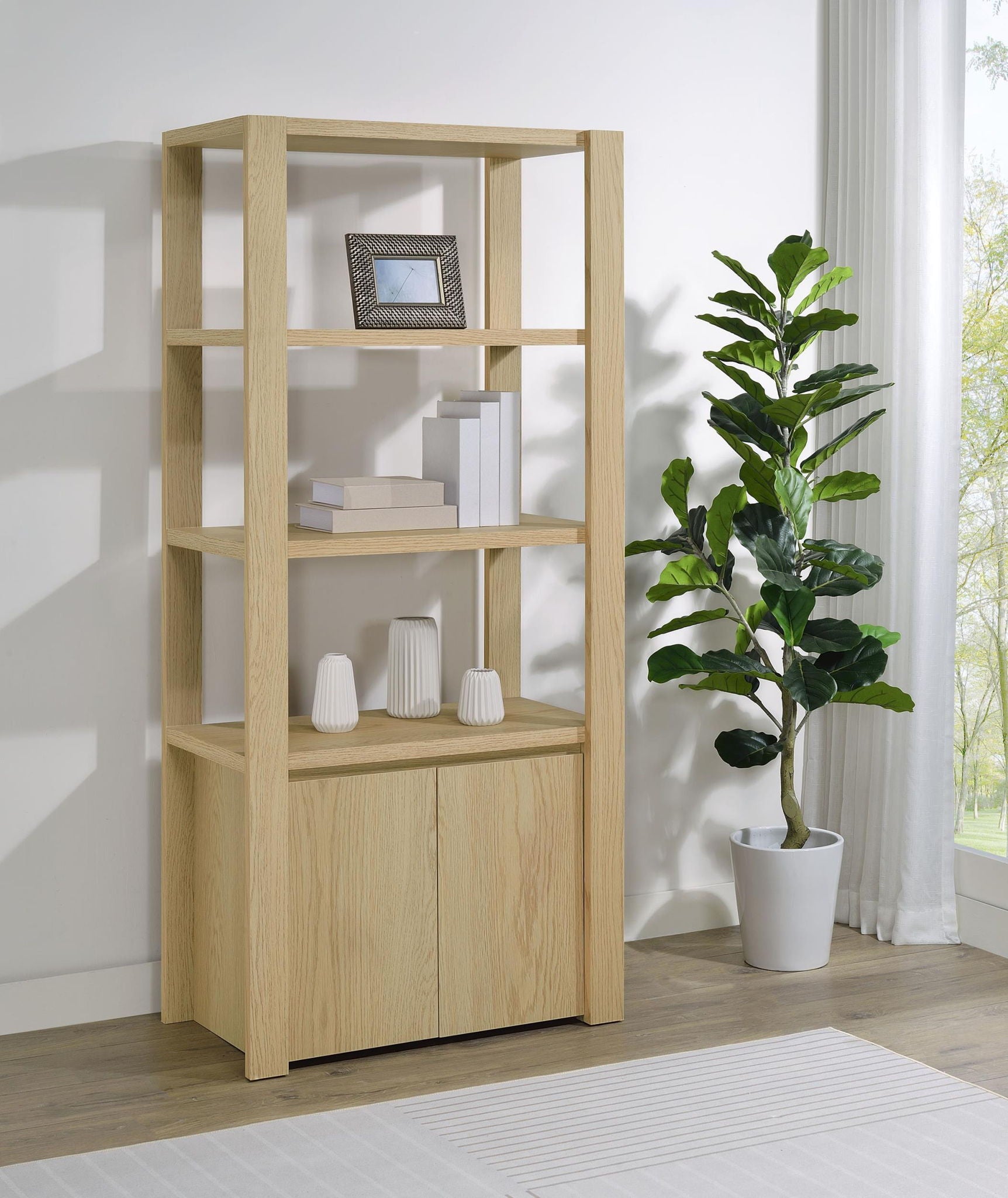 Laurelton 3-shelf Media Tower Tall Pier Cabinet Light Oak