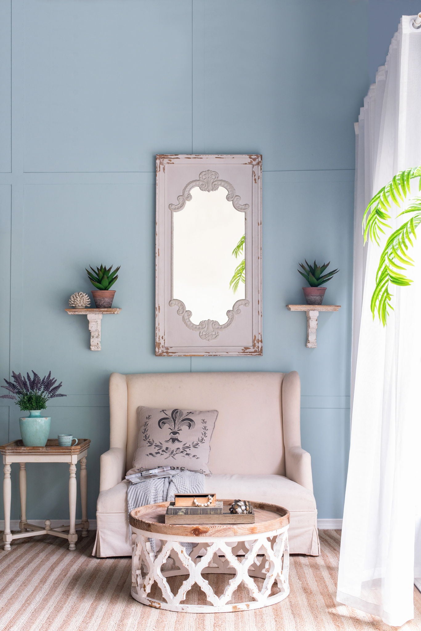 Distressed And Wooden Wall Shelf With Corbel Design - Brown / Antique White