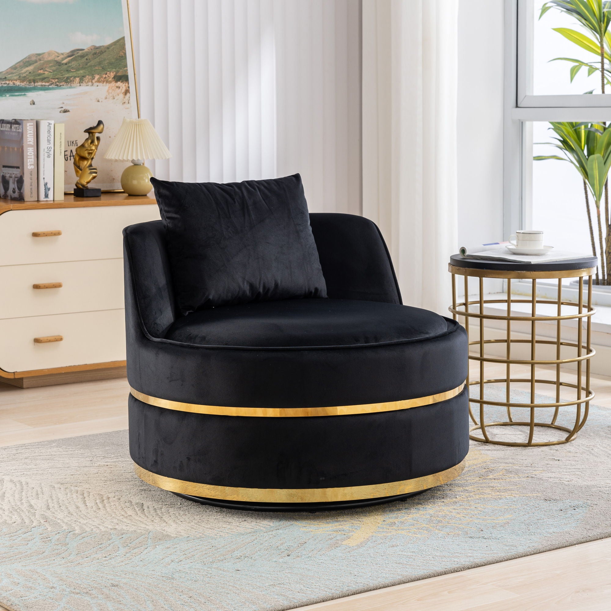 360 Degree Swivel Over Sized Upholstered Barrel Chair