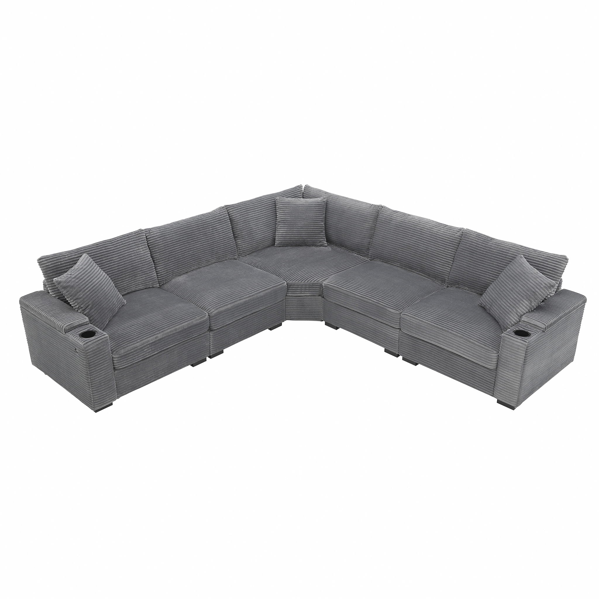 Convertible L Shaped Sectional Corner Couch With Armrest Storage Cup Holders USB Charger, Irregular Corner Oversized Comfy Modular Sofa