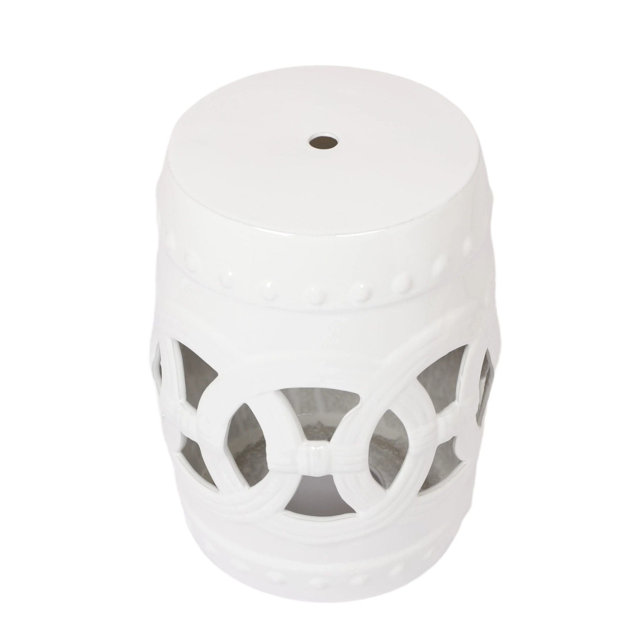 Elegant Glazed Ceramic Drum Stool Indoor / Outdoor Side Table Accent Garden Stool - White