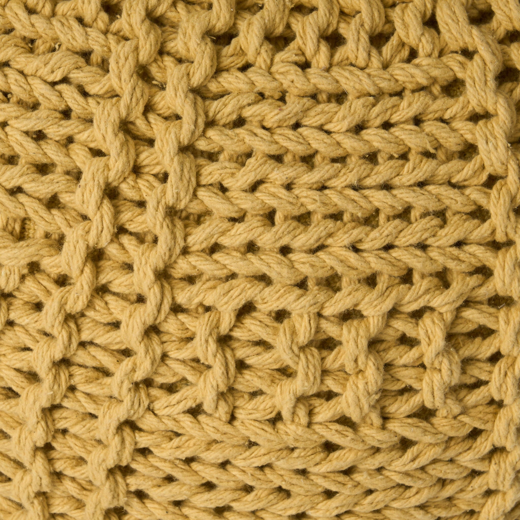 Yuny - Knitted Cotton Round Pouf With Modern Design - Yellow