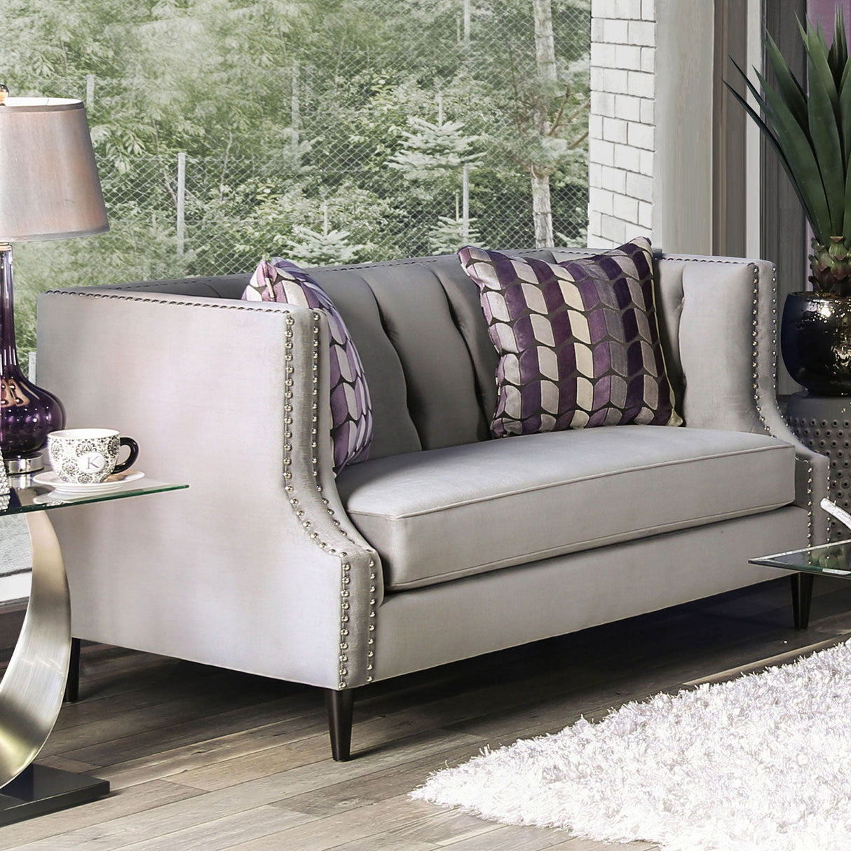 Tegan - Loveseat - Gray / Purple