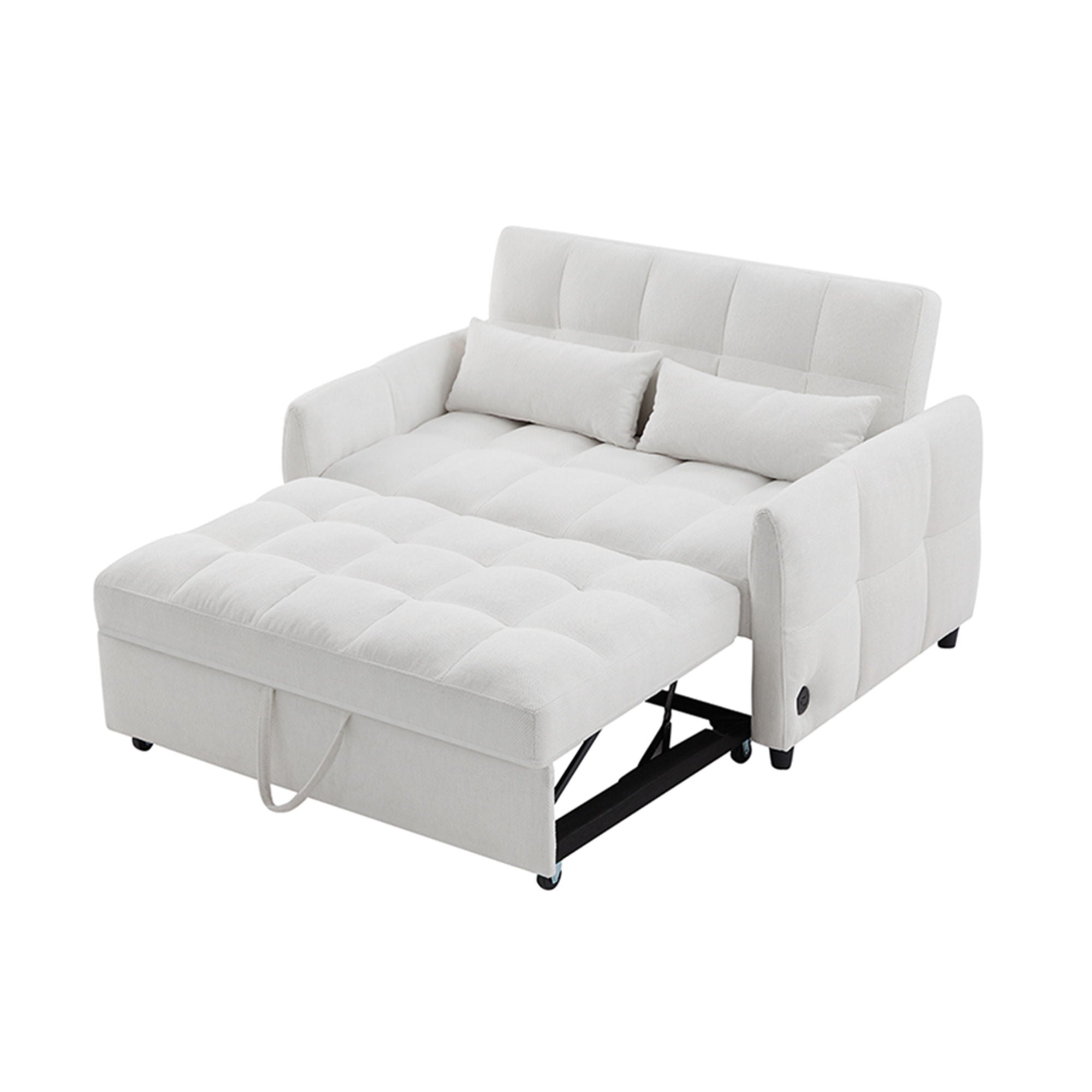 Loveseat Sofa Pull-Out Bed With Adjustable Backrest, 3 USB Ports And 2 Lumbar Pillows For Living Room