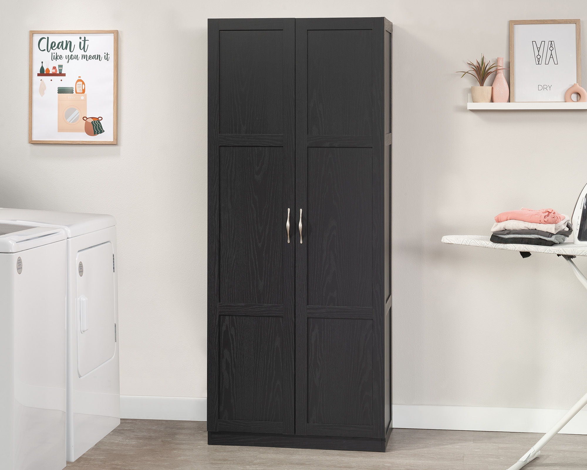 2-Door Storage Cabinet with Shelves in Black
