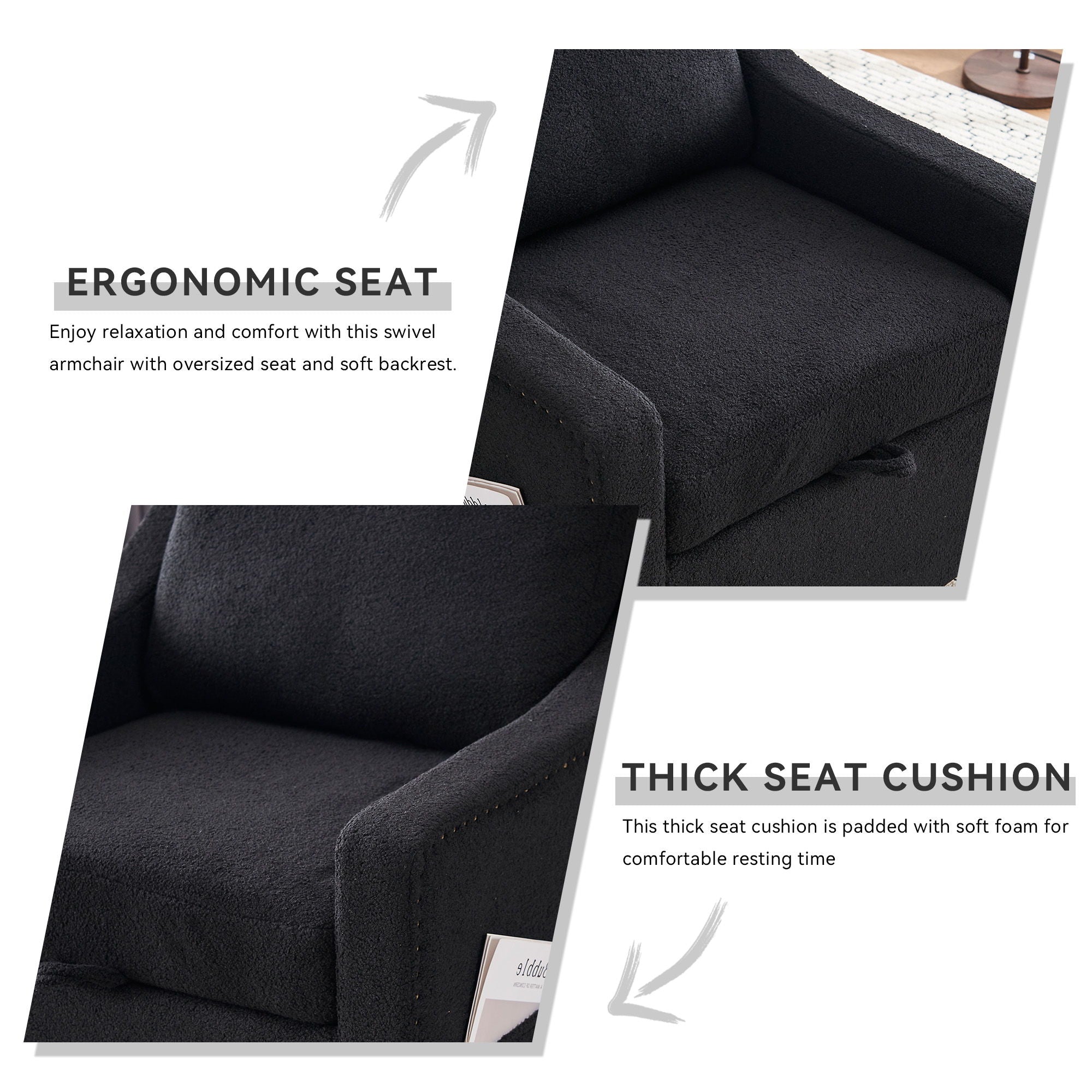 Linen Fabric 360° Swivel Accent Chair With Upholstered Back Pillow And Rivet Armrest