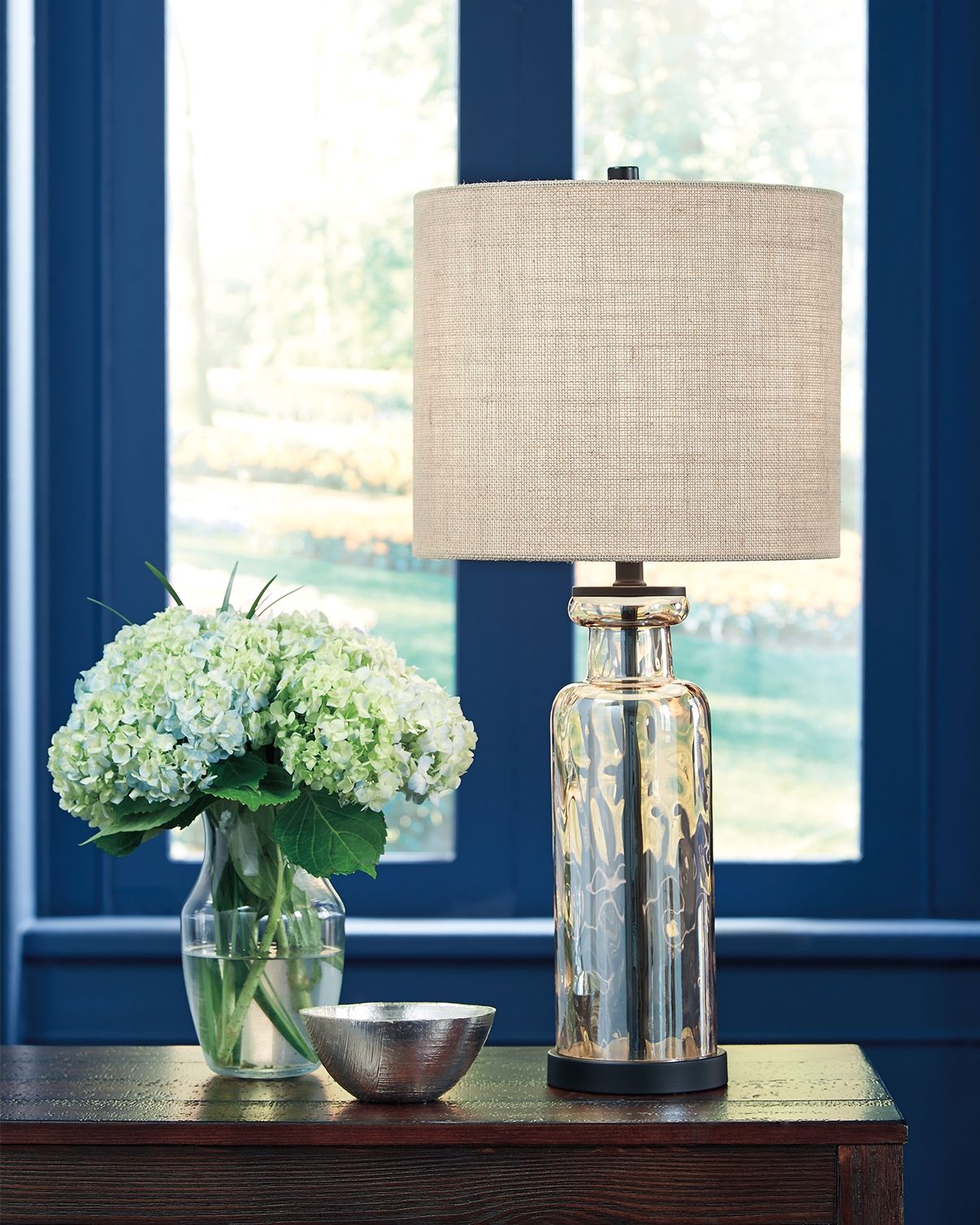 Ashley Furniture Laurentia - Champagne - Glass Table Lamp | Meri Furniture