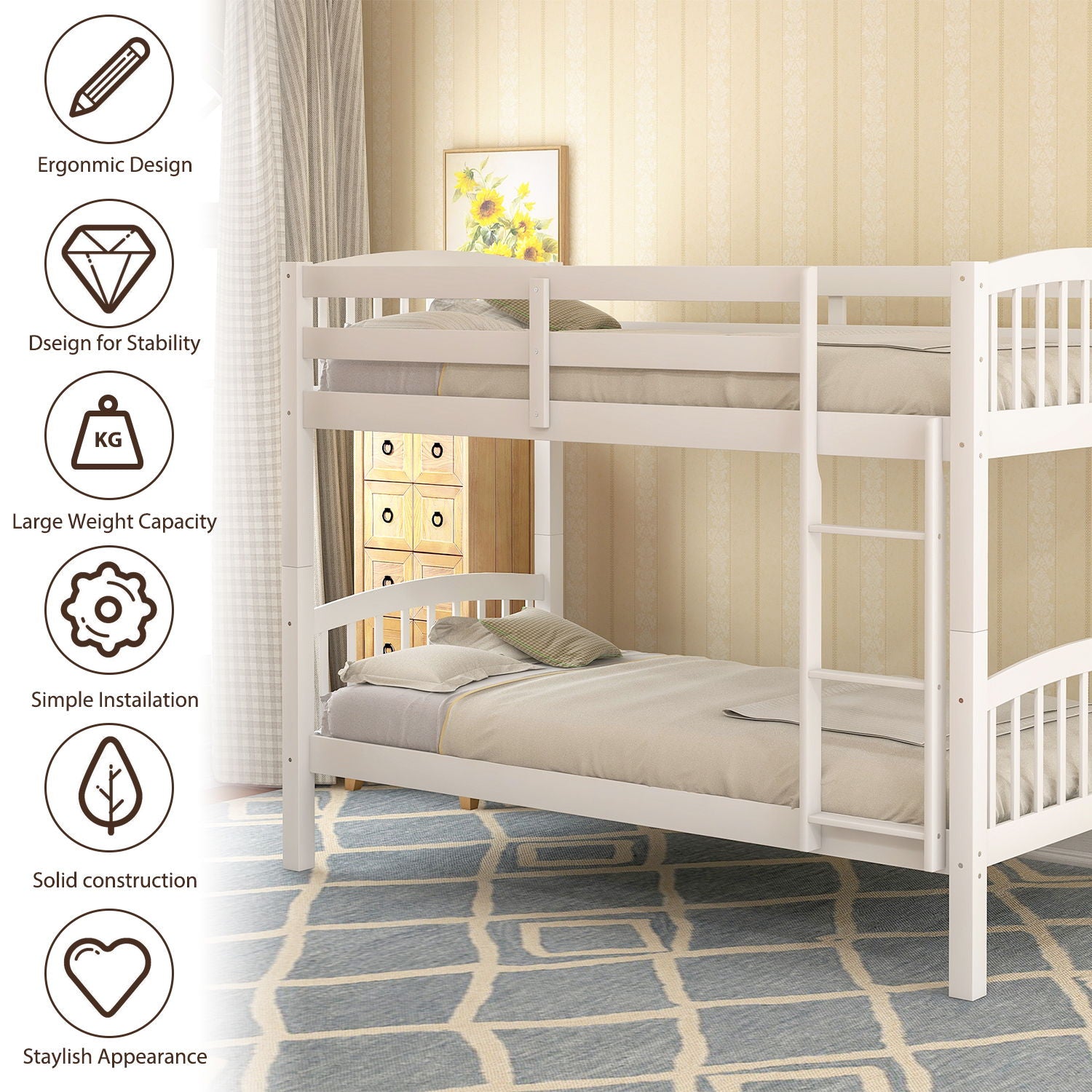 Solid Construction Bunk Bed With Ladder