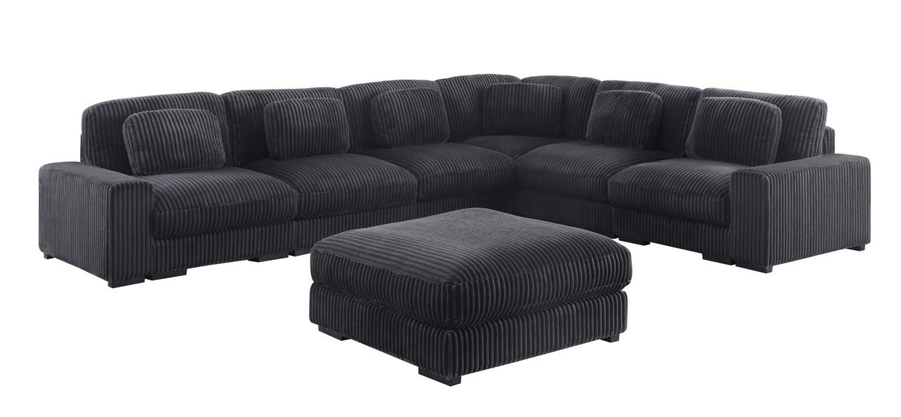 Sloane 151"W Charcoal Corduroy Fabric Reversible L-Shape Modular Sectional Sofa with Ottoman
