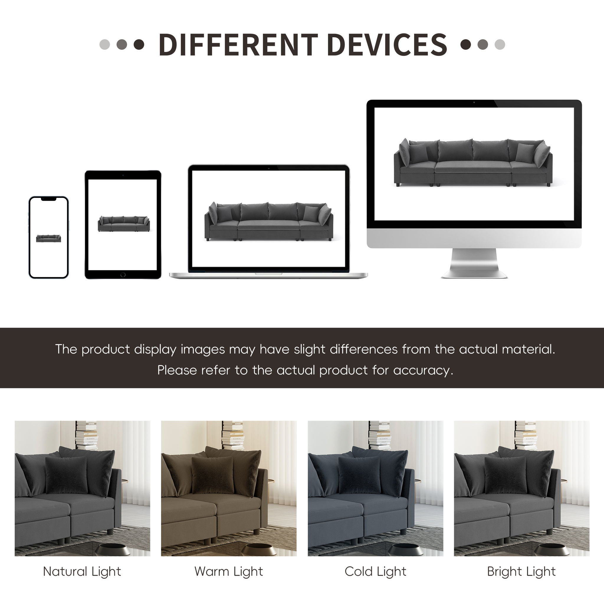 Modern Modular Sectional Oversized 4 Seat Couch Set & 4 Pillows, Minimalist Style Wide Seat Comfy Sofa - Gray