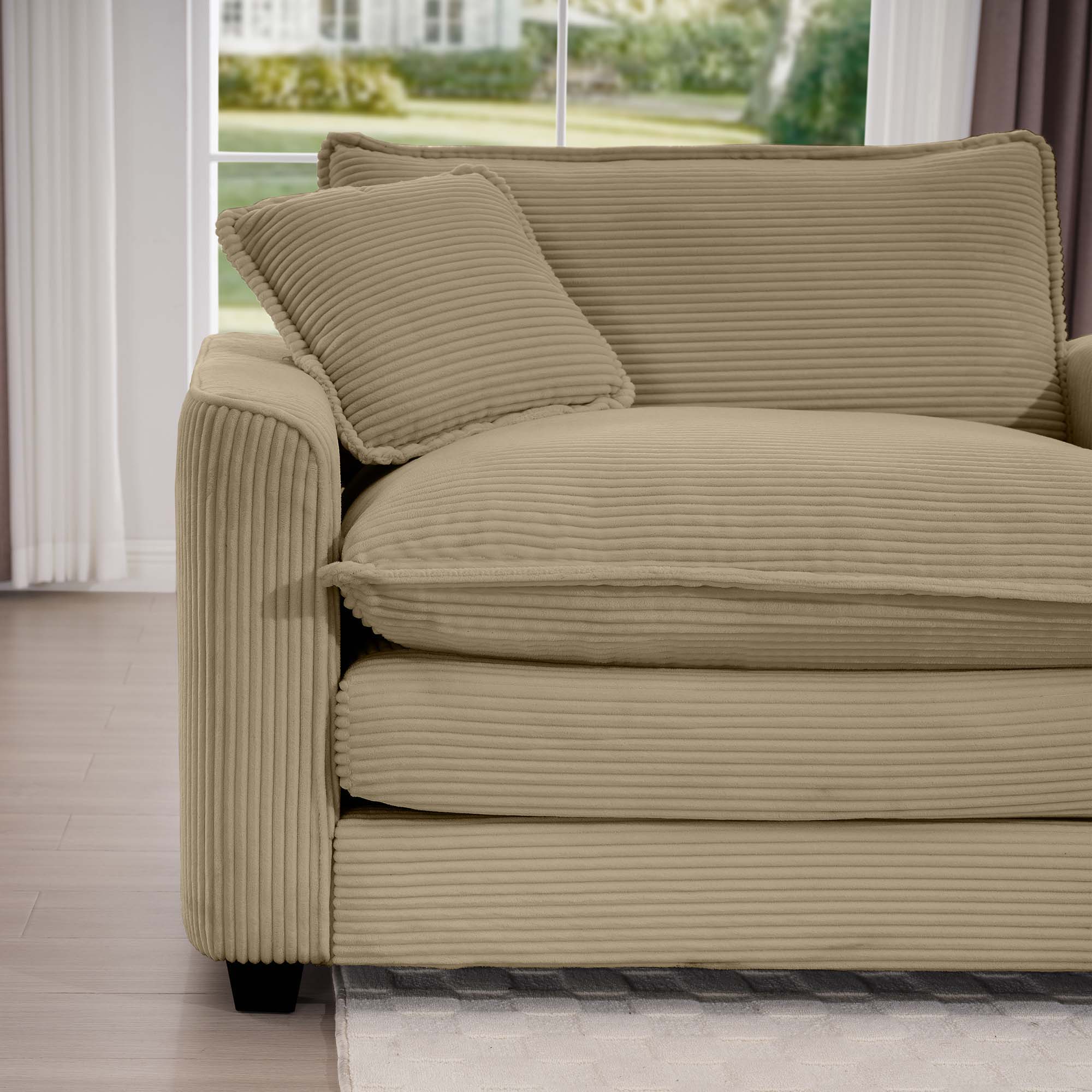 Modern 2 Seater With 4 Pillows, Upholstered Deep Seating Loveseat