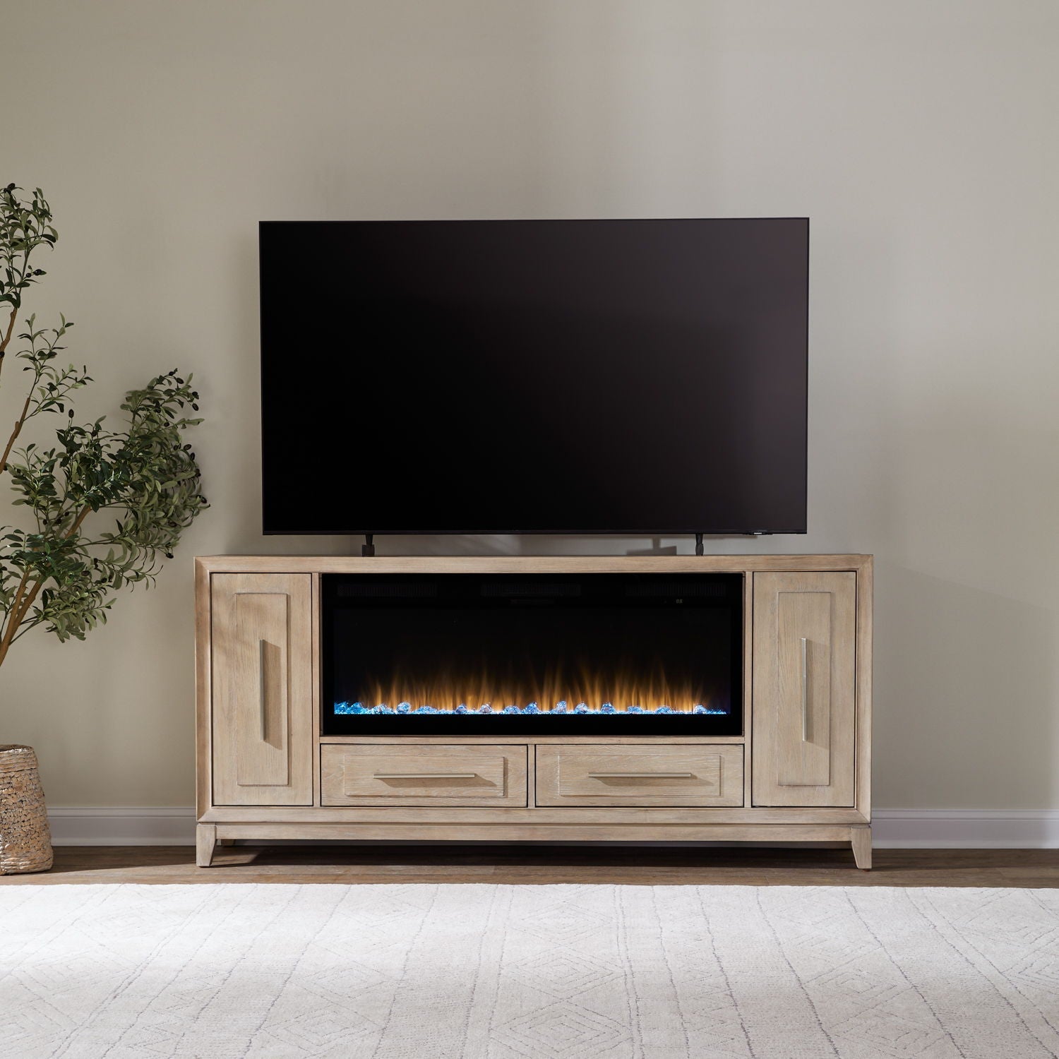 Liberty Furniture Fireplace TV Consoles - 80" x 34" Fireplace TV Console - Light Brown | Meri Furniture