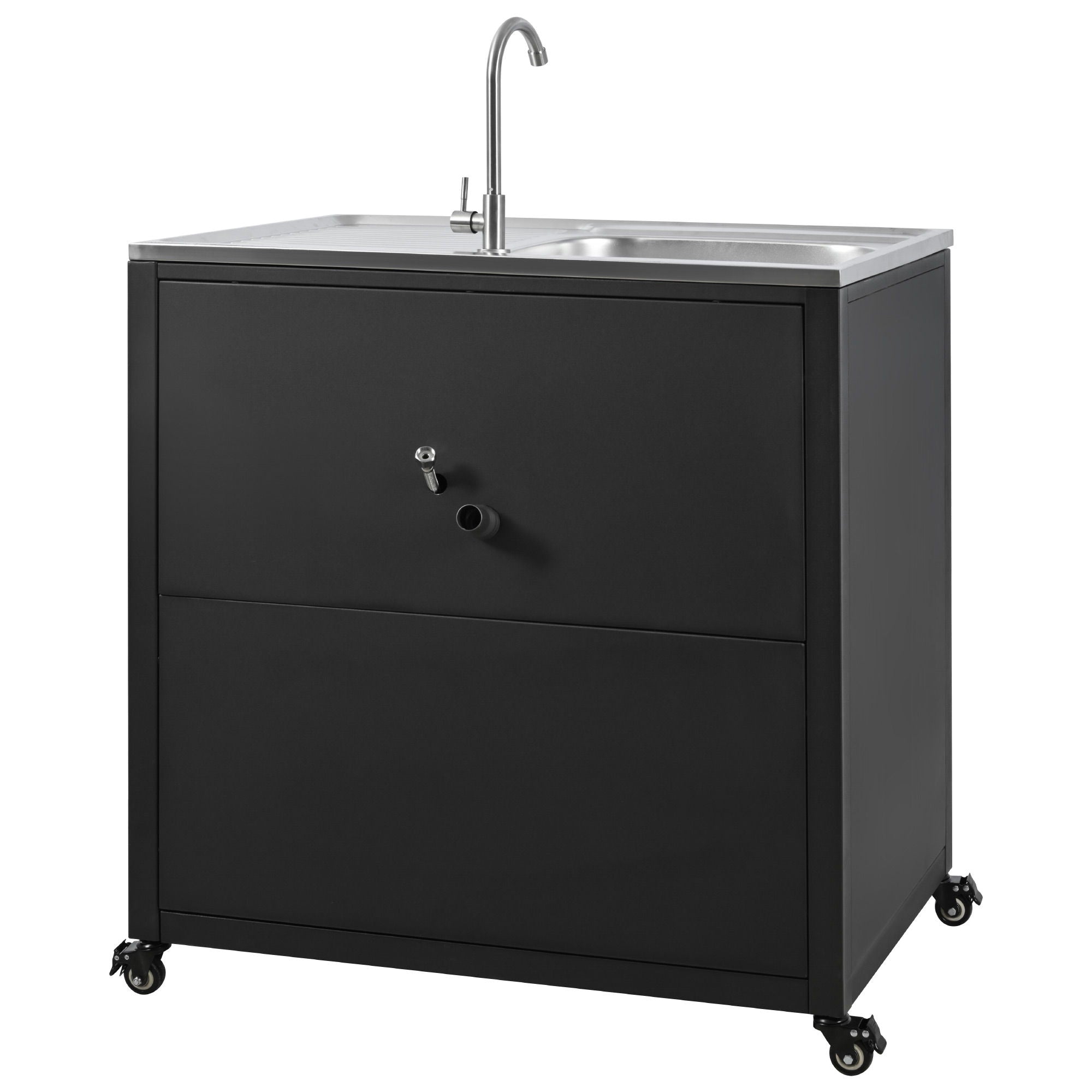 Outdoor Movable Kitchen Sink Patio Modular Kitchen Sink Station With Cabinet For Garden, Patio, Backyard - Matte Black