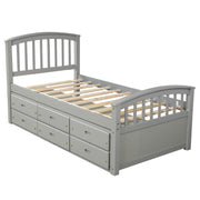 Platform Storage Bed Solid Wood Bed With 6 Drawers