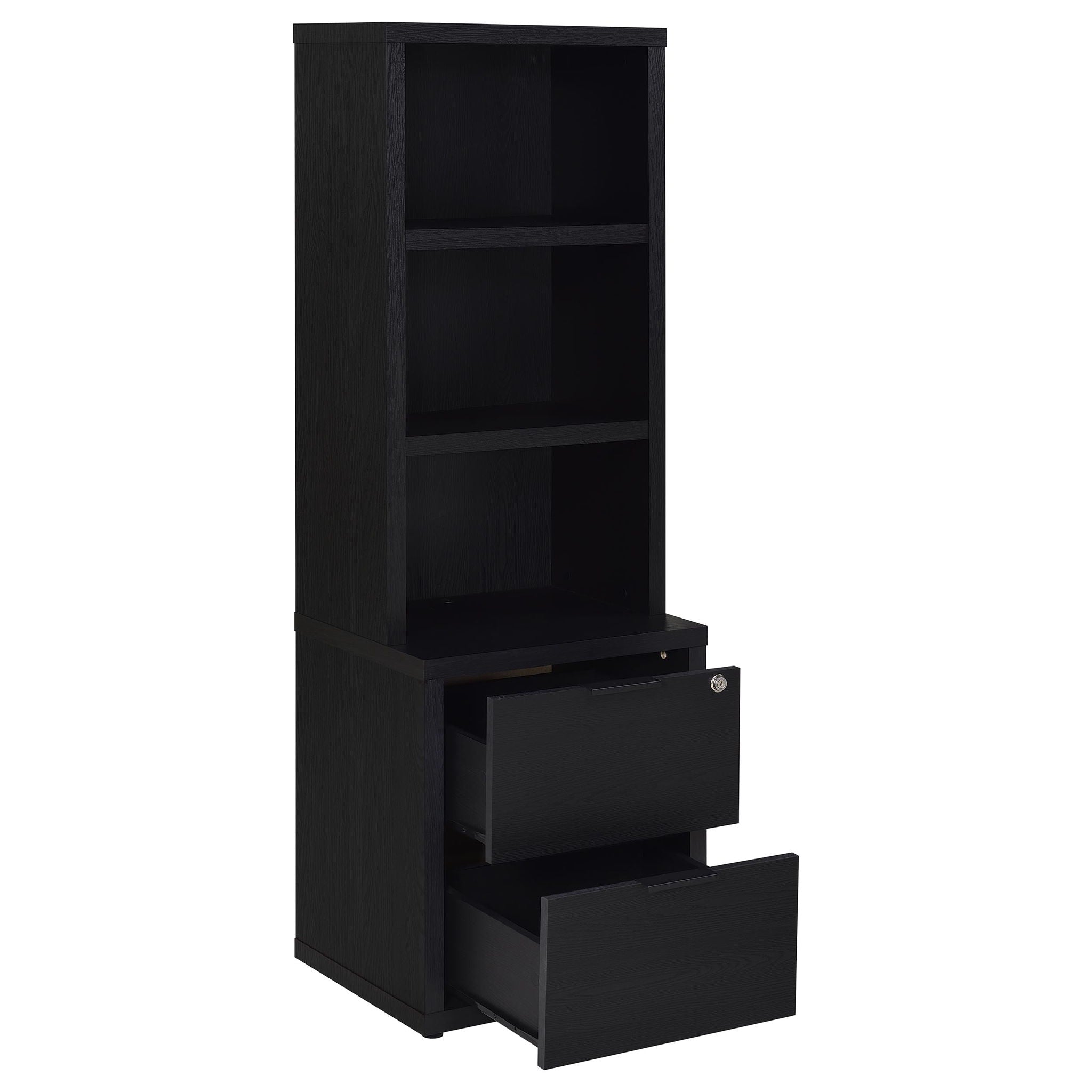 Multifunctional Bookcase With Three Open Shelves, 2 Drawers, Dual USB Charging Outlet