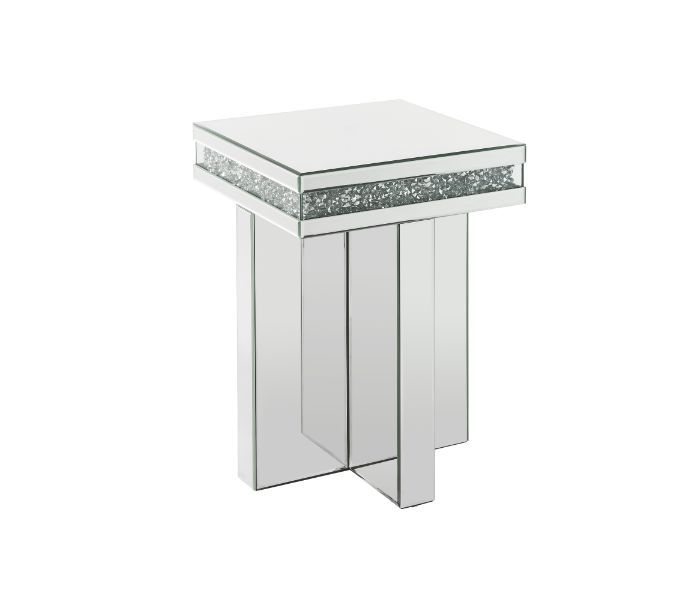 ACME Noralie - End Table - Mirrored & Faux Diamonds - Wood - 24" | Meri Furniture