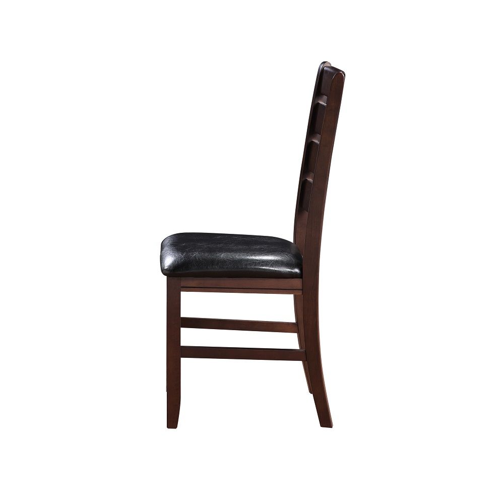 ACME Urbana - Side Chair (Set of 2) - Black Synthetic Leather & Cherry Finish | Meri Furniture