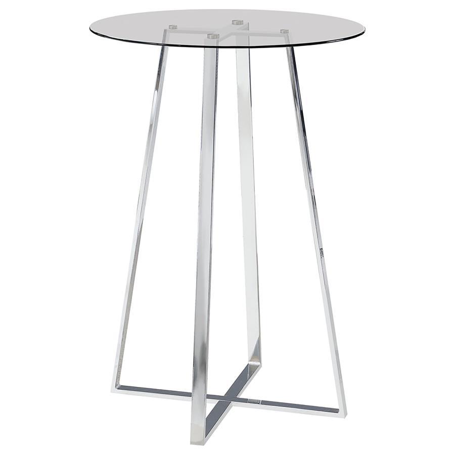 Coaster Fine Furniture Zanella - Round Glass Top Bistro Bar Table - Chrome | Meri Furniture