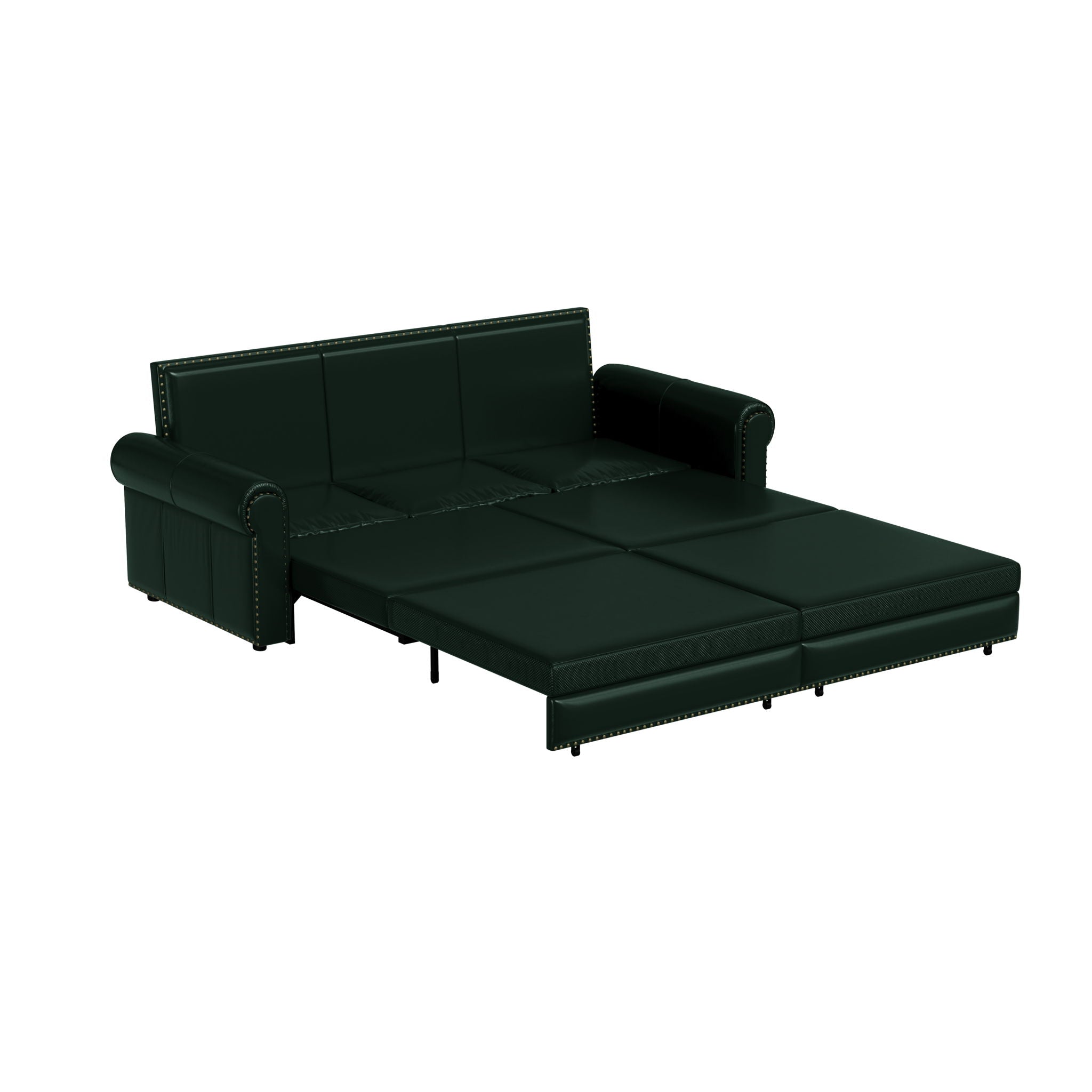 3 In 1 Convertible Sleeper Sofa With Nailhead Trim & Rolled Arm