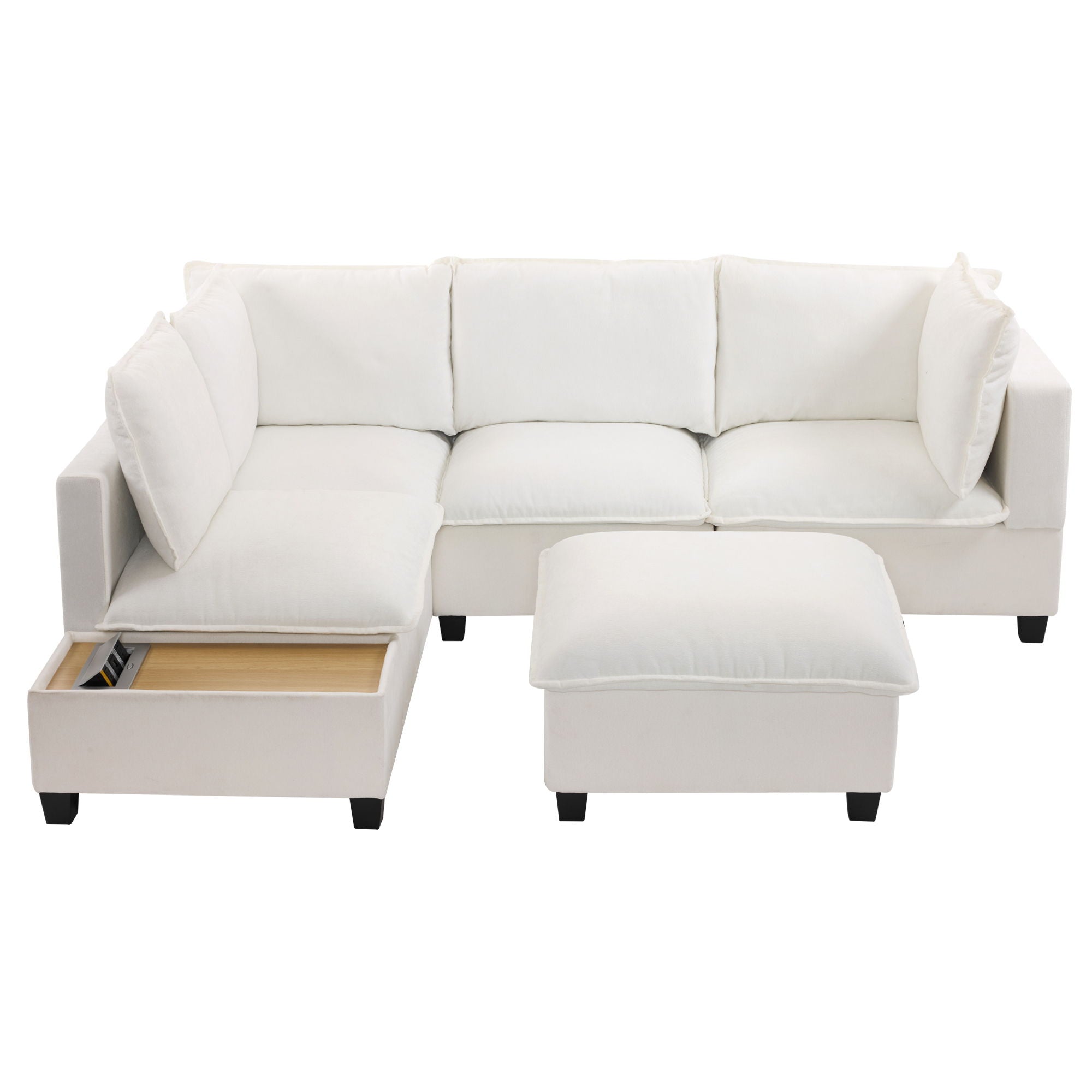 U-Shaped Sectional Modular Sofa With A Movable Ottoman, A Coffee Table With Hidden Charging Devices For Living Room