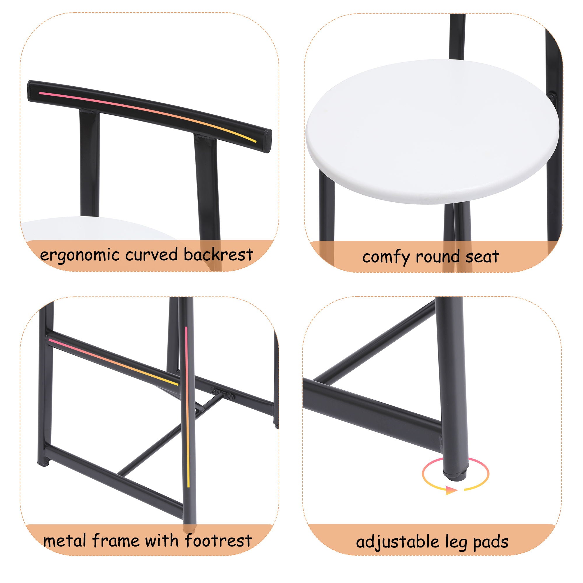 Modern Bar Stools With Backrest For Kitchen (Set of 3)