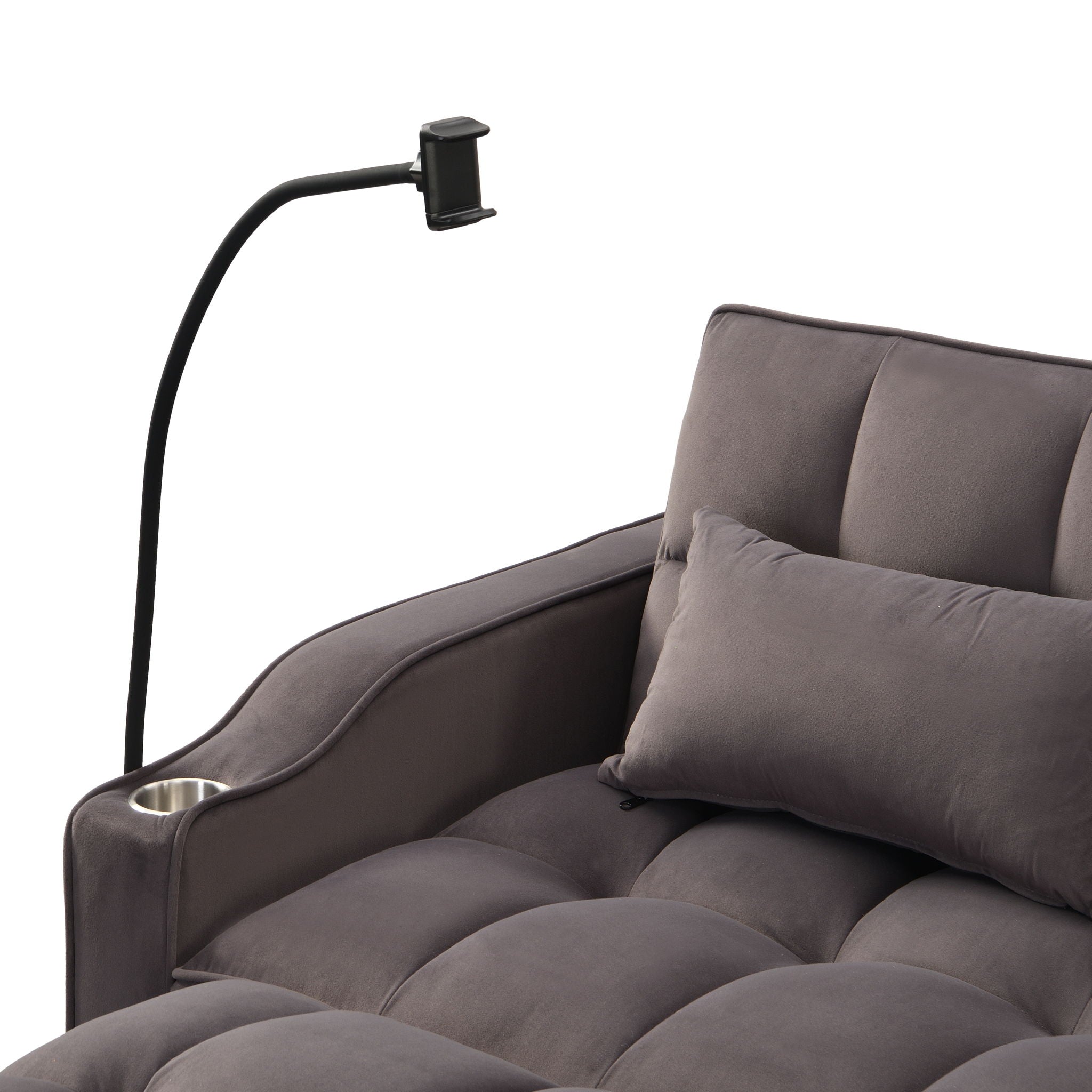 Modern Velvet Loveseat With Pullout Bed, Adjustable Reclining Backrest