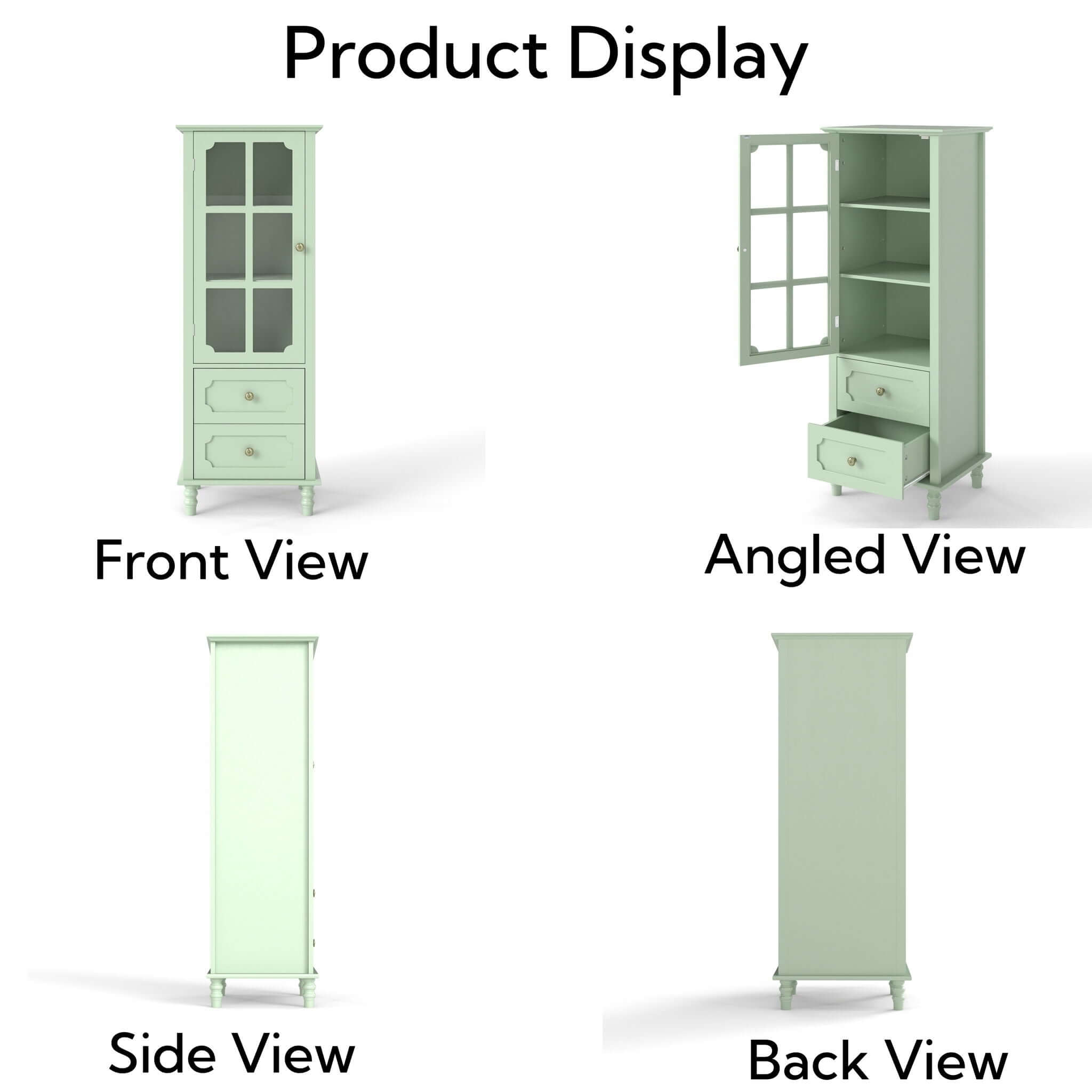 Minimalism Buffet Cabinet With Glass Doors And Double Drawer