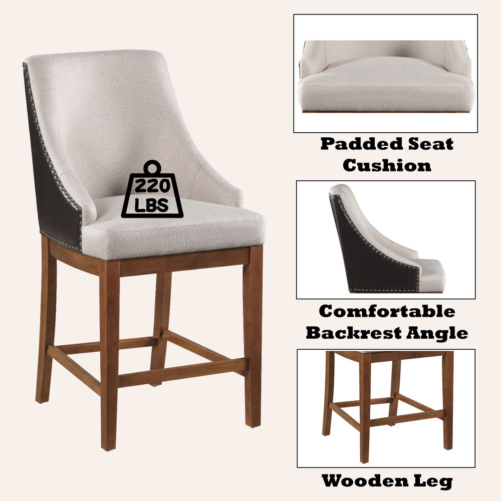 Gilsea - Counter Height Chair Set of 2) - Fabric, Brown Synthetic Leather & Brown