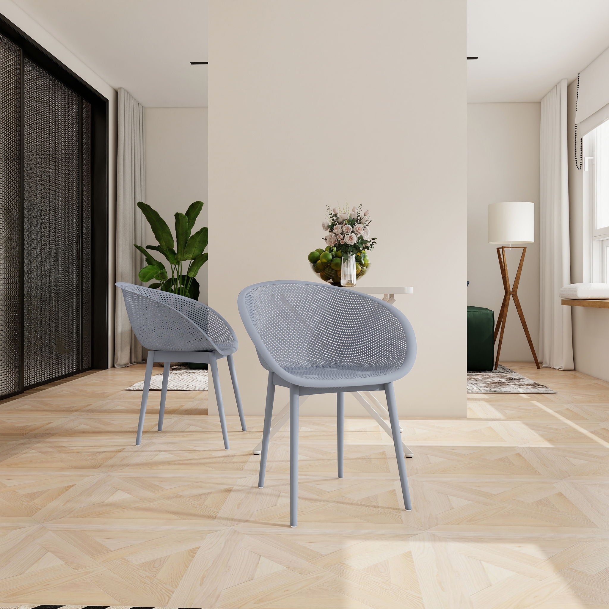 2 Piece Durable Single Chair With Mesh Hollow Out Design