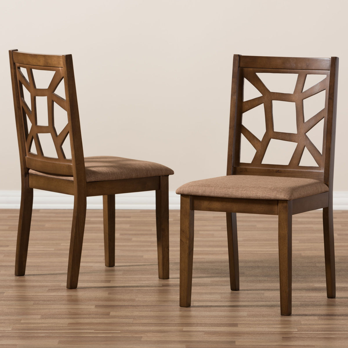 Abilene Mid-Century Light Brown Fabric Upholstered and Walnut Brown Finished Dining Chair (Set of 2)