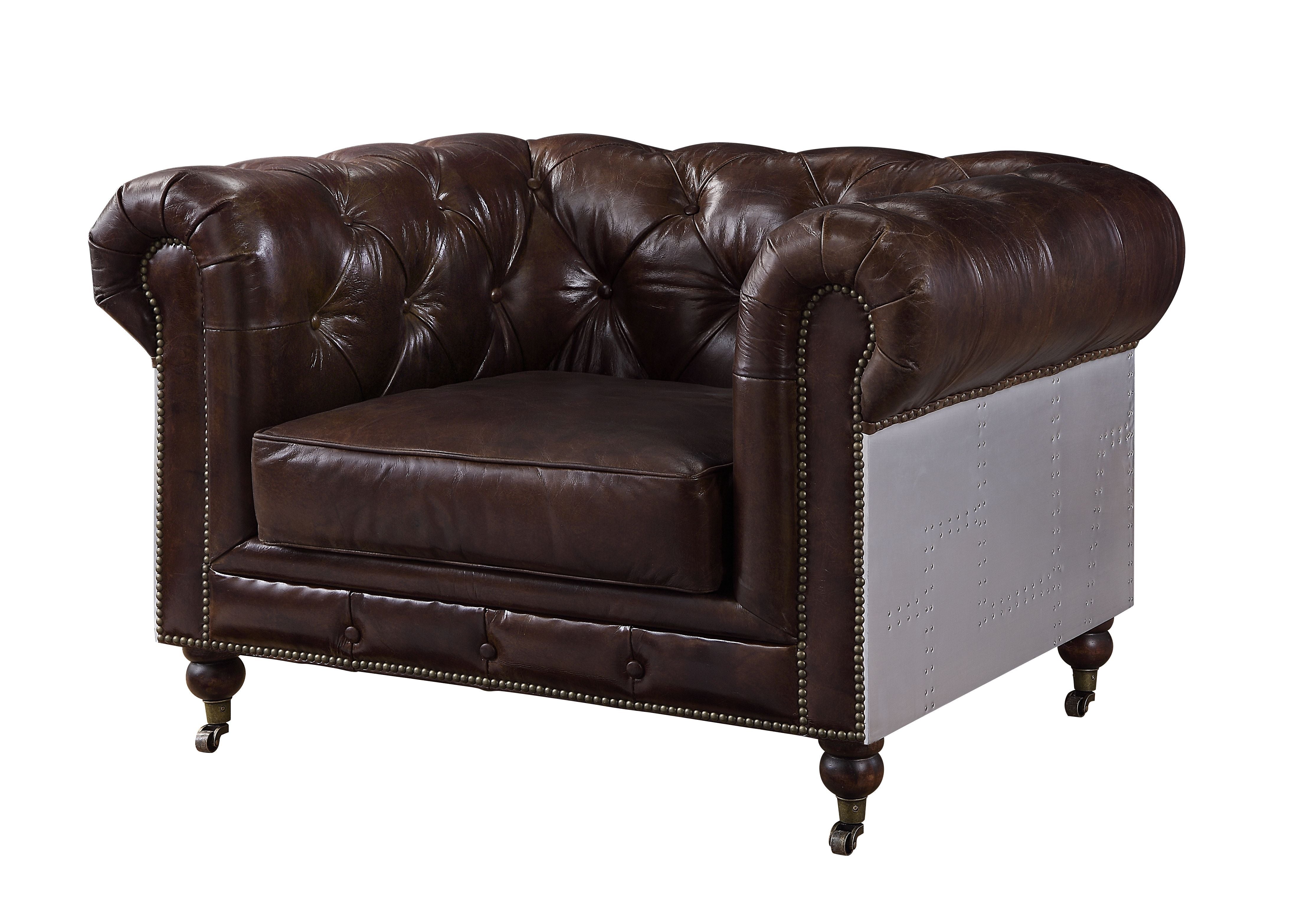 ACME Aberdeen - Chair - Vintage Brown Top Grain Leather | Meri Furniture