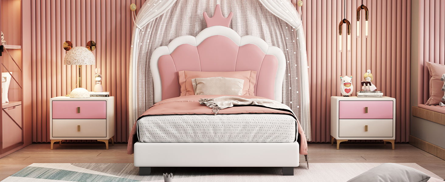 Upholstered Princess Platform Bed With Crown Headboard