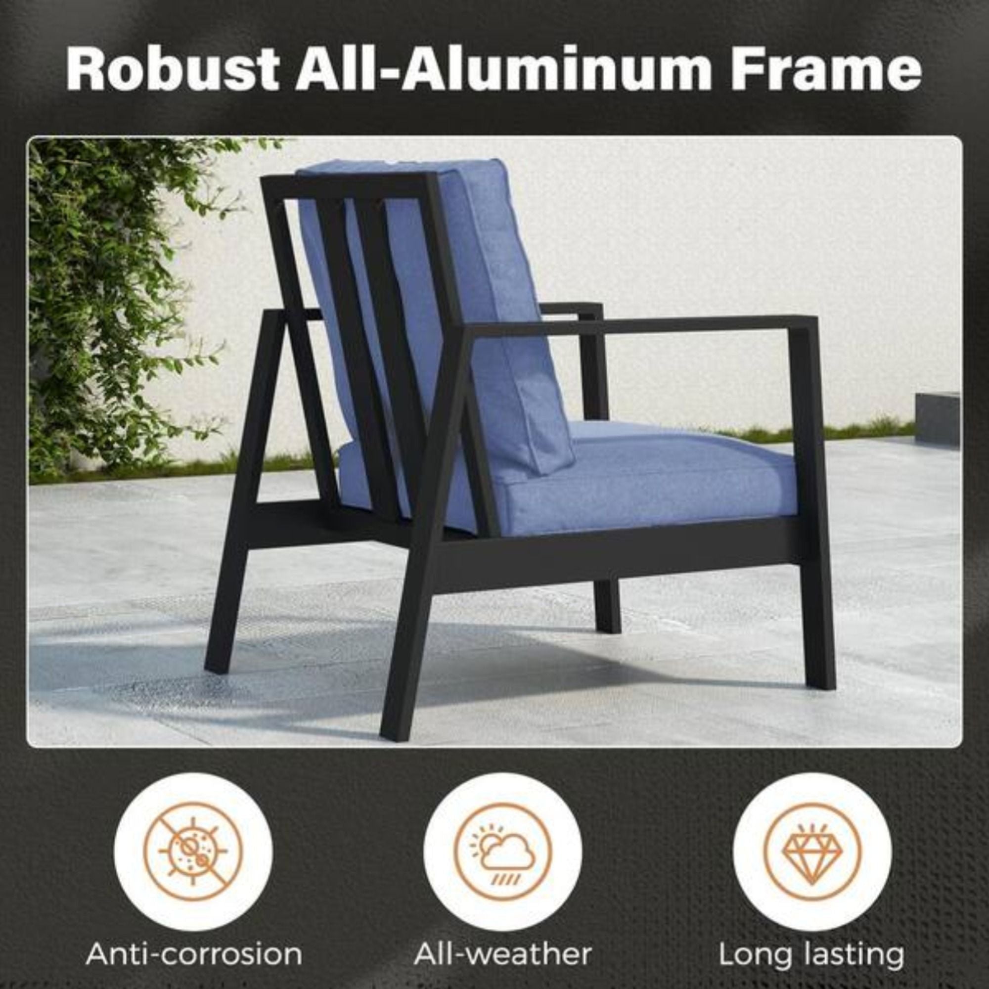 3 Seat All-Weather Patio Sofa With Cushions