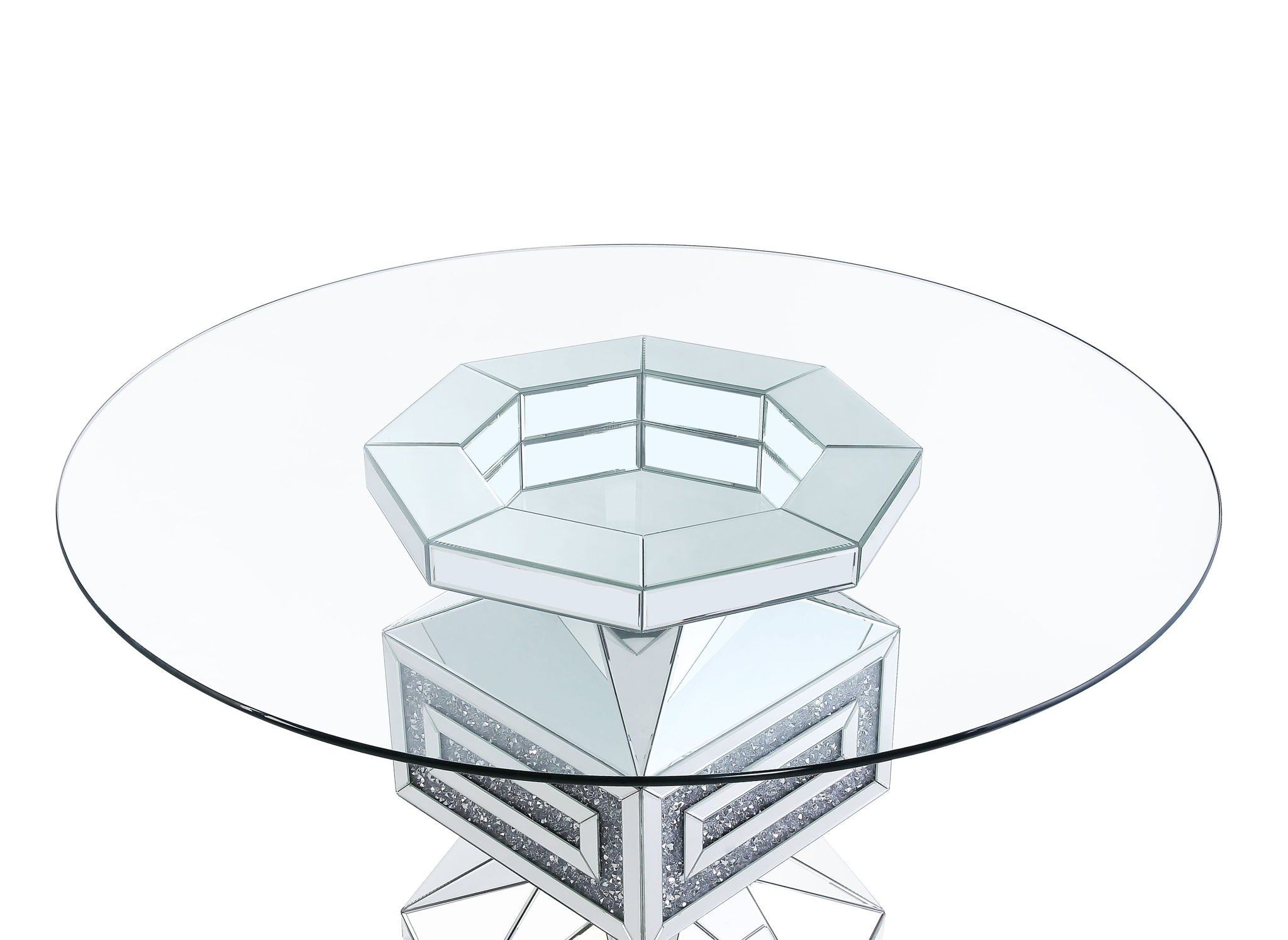 Noralie - 30" Dining Table - Clear Glass, Mirrored & Faux Diamonds