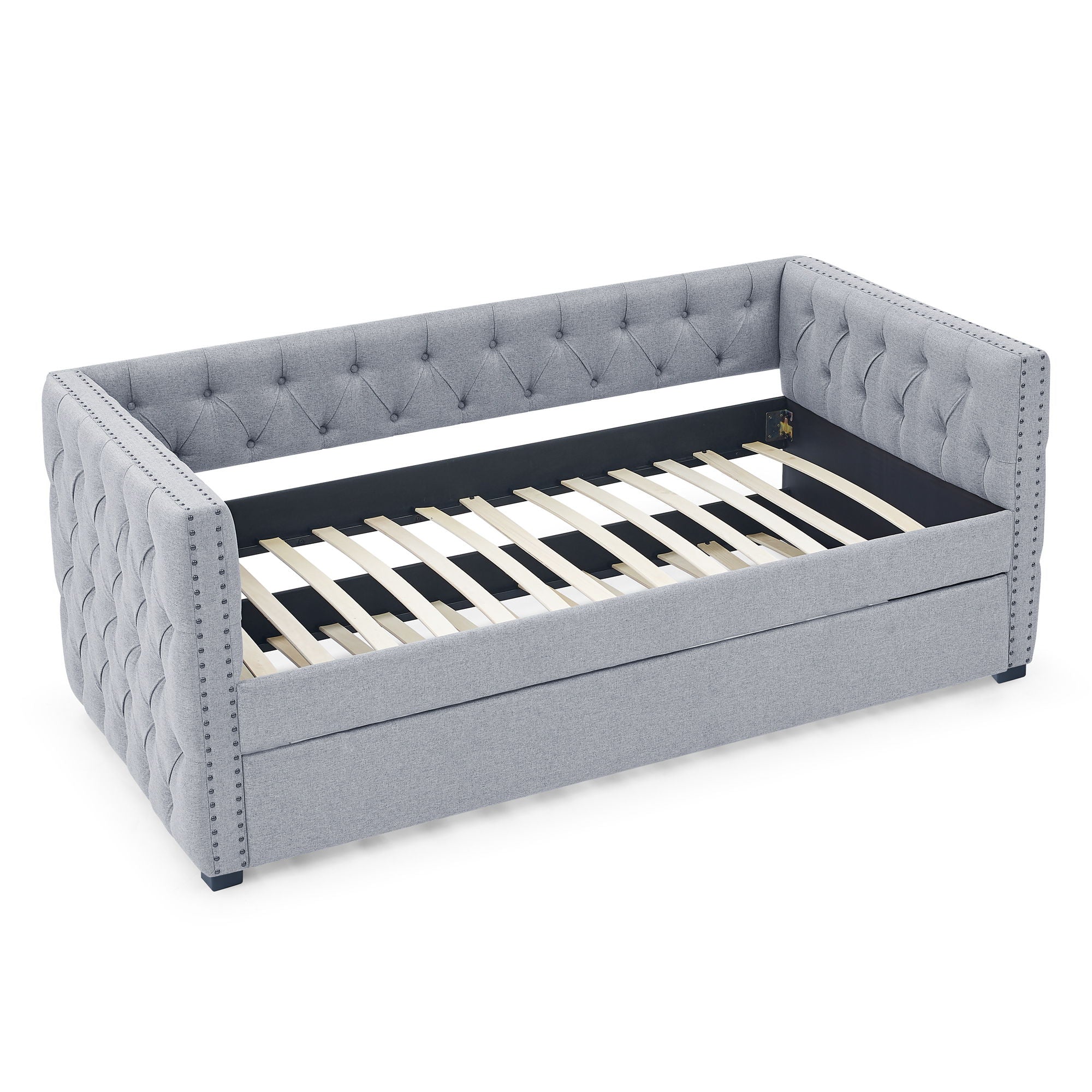 Inspired Upholstered Daybed With Trundle, Button Tufted