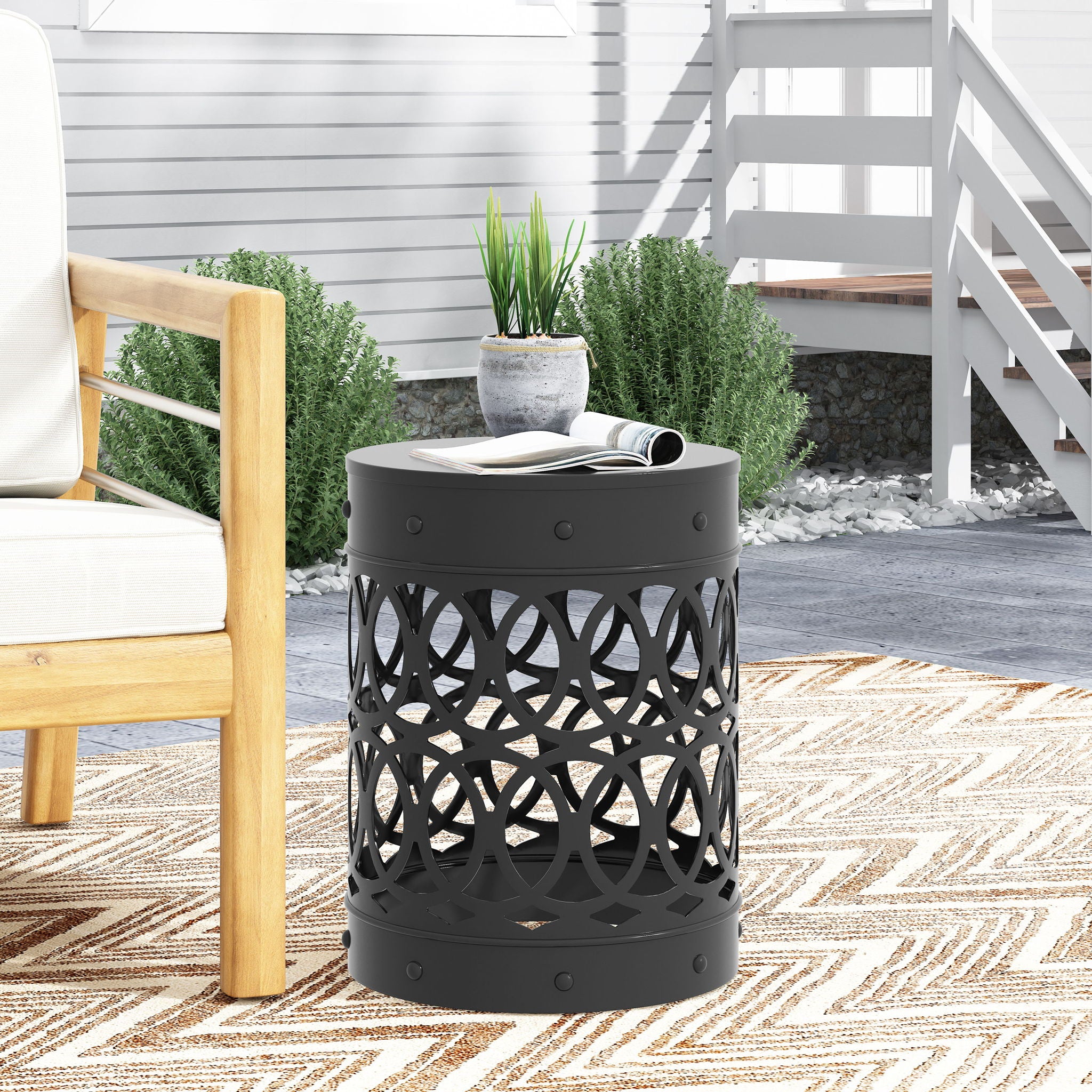Outdoor Metal Large End Table, Modern Design