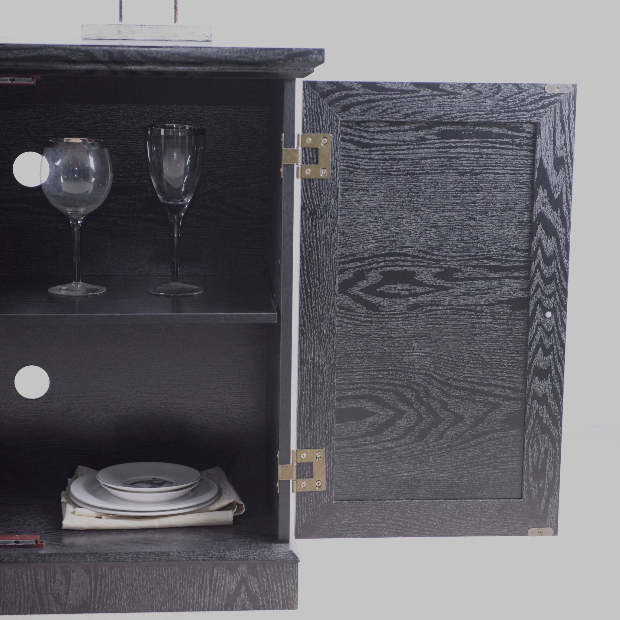 Sideboard Cabinet With Mirrored Doors, Adjustable Shelf, Metal Handles