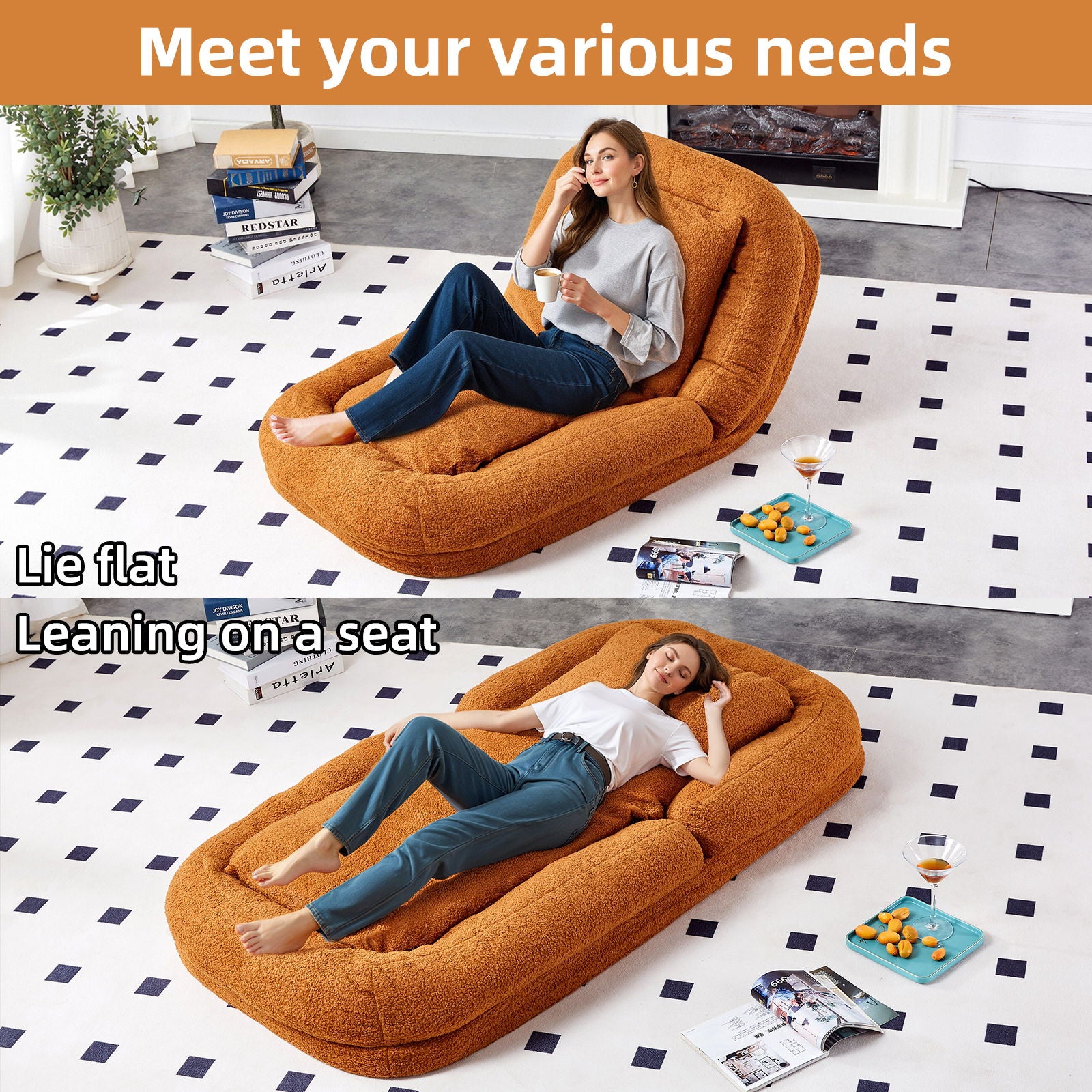 Contemporary Folding Sofa Chair With 5 Adjustable Positions For Gaming, Meditation, And Relaxation