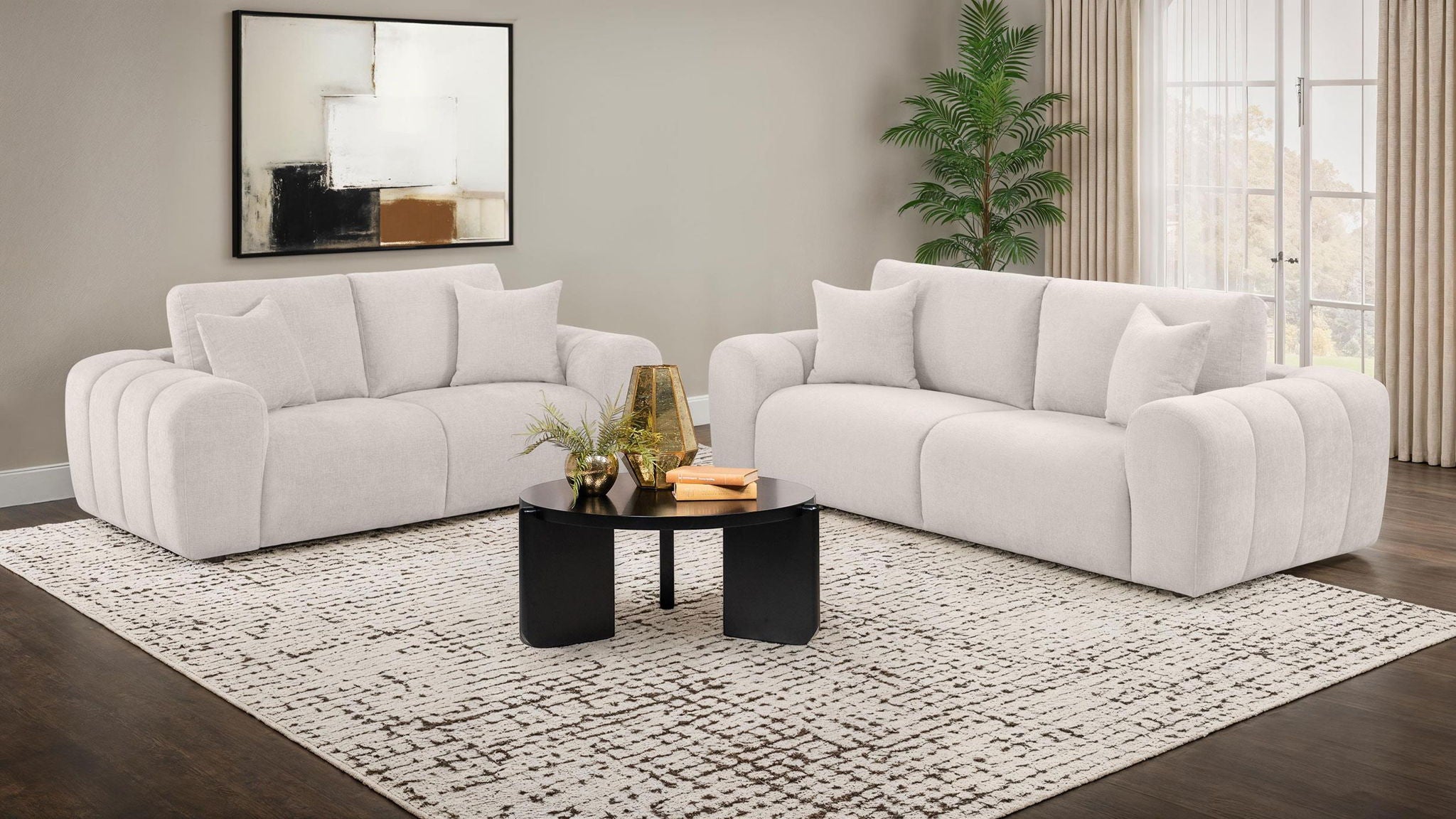 Burnett Chenille Upholstered Wide Arm Sofa Ivory