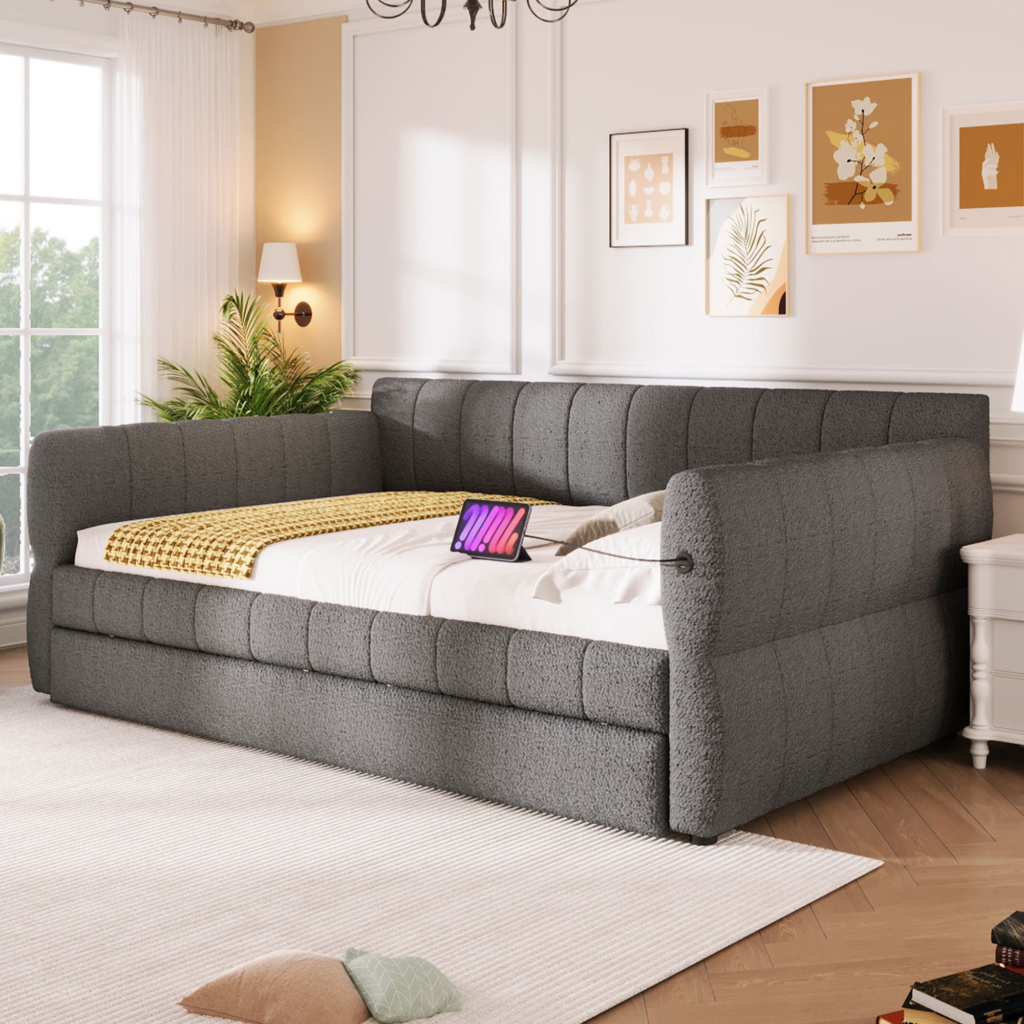 Upholstered Platform Bed With USB Charging