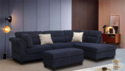 Diego 100"W Black Fabric Sectional Sofa with Right Facing Chaise, Storage Ottoman, and 2 Accent Pillows