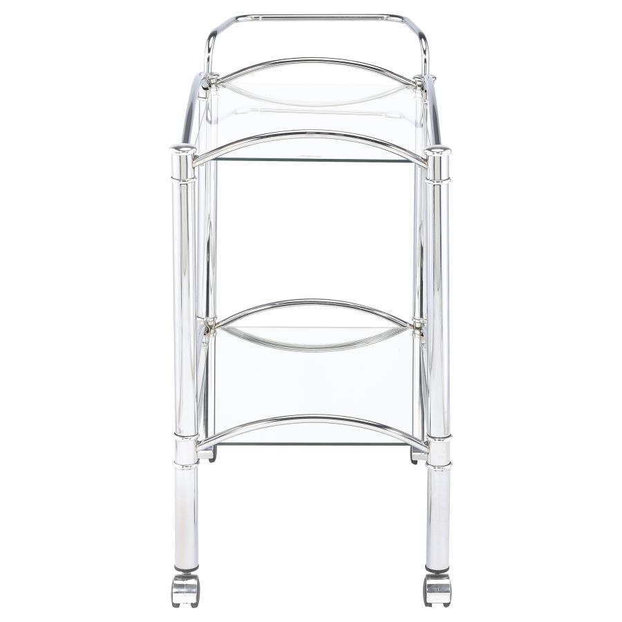 Coaster Fine Furniture Shadix - 2-Tier Rectangular Glass Shelf Metal Bar Cart - Chrome | Meri Furniture