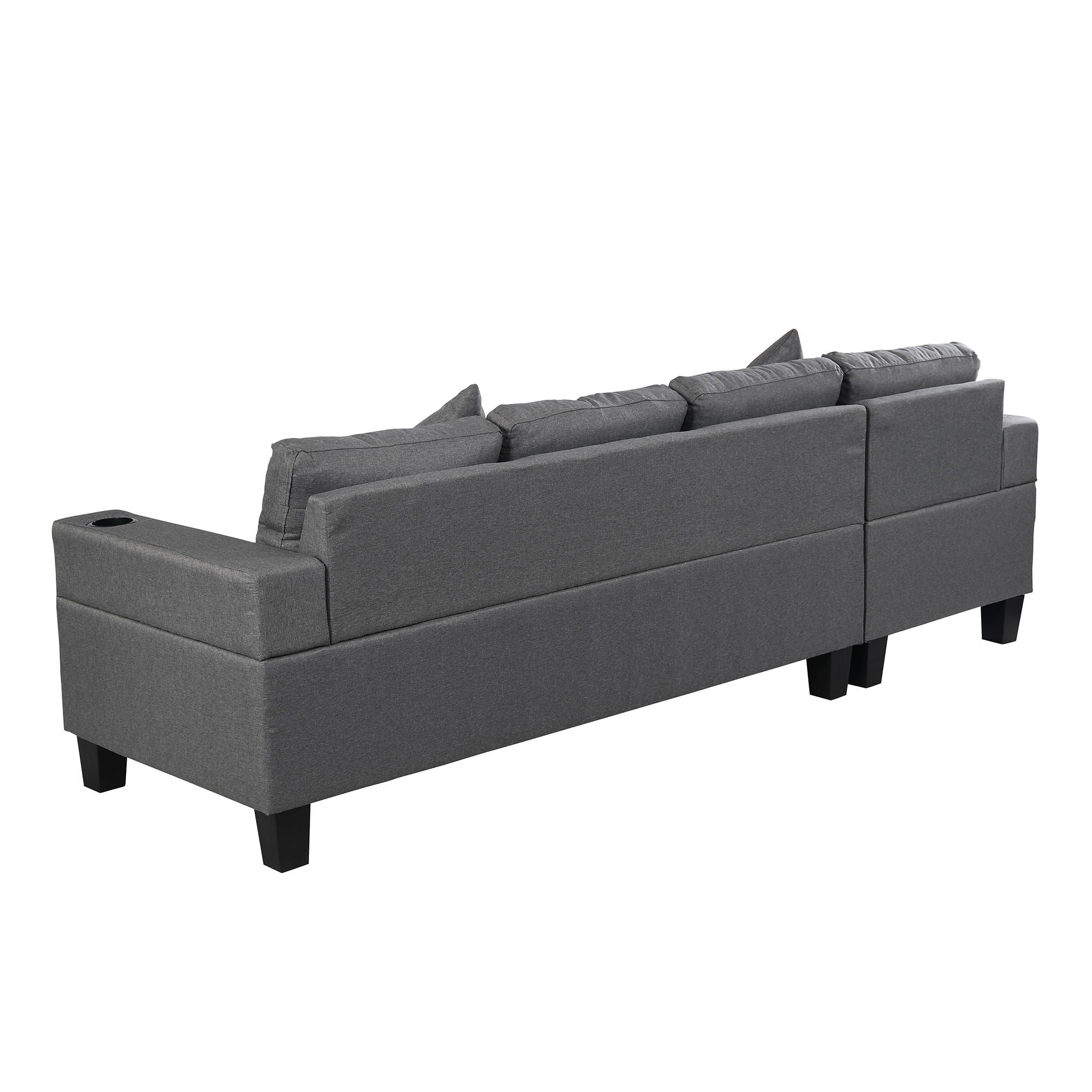 Modern Sectional Sofa Set With L Shape Chaise Lounge, Cup Holder, 4 Seat - Gray