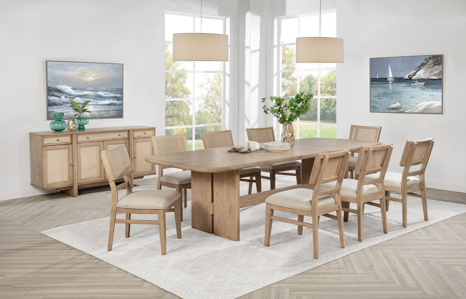 Coaster Fine Furniture Kailani - 10 Piece Wood Dining Set with Sideboard - Beige Oak | Meri Furniture
